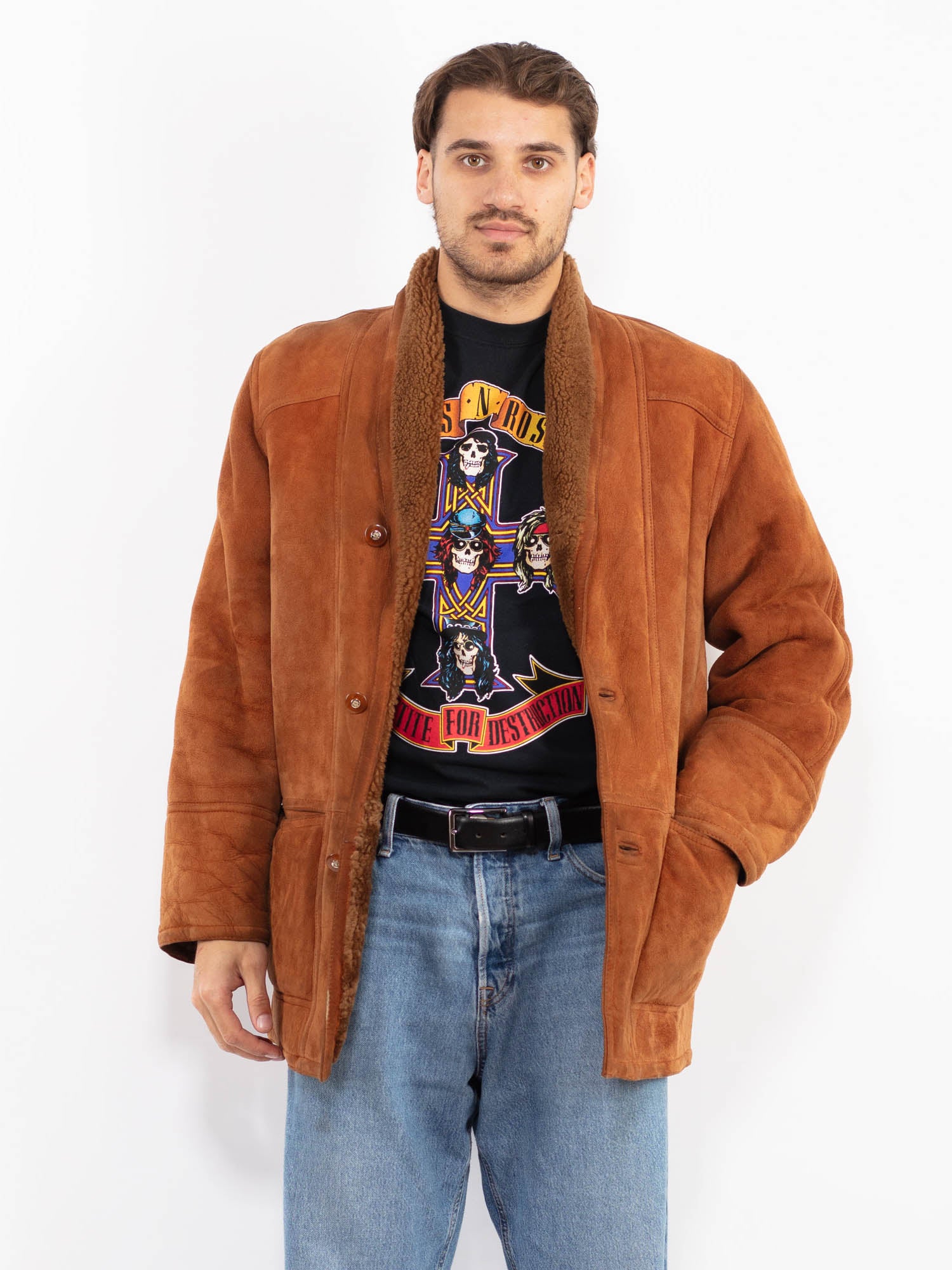 Vintage 80's Men Shearling Coat in Brown by Northern Grip