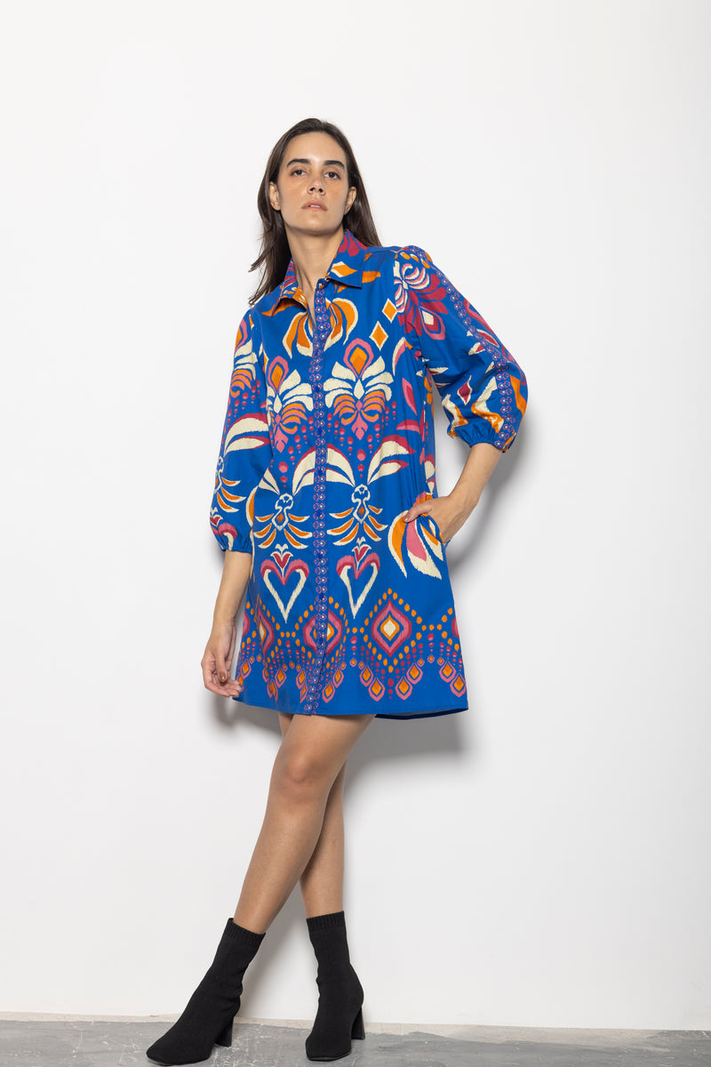 COBALT IKAT AVA DRESS by Maude Vivante