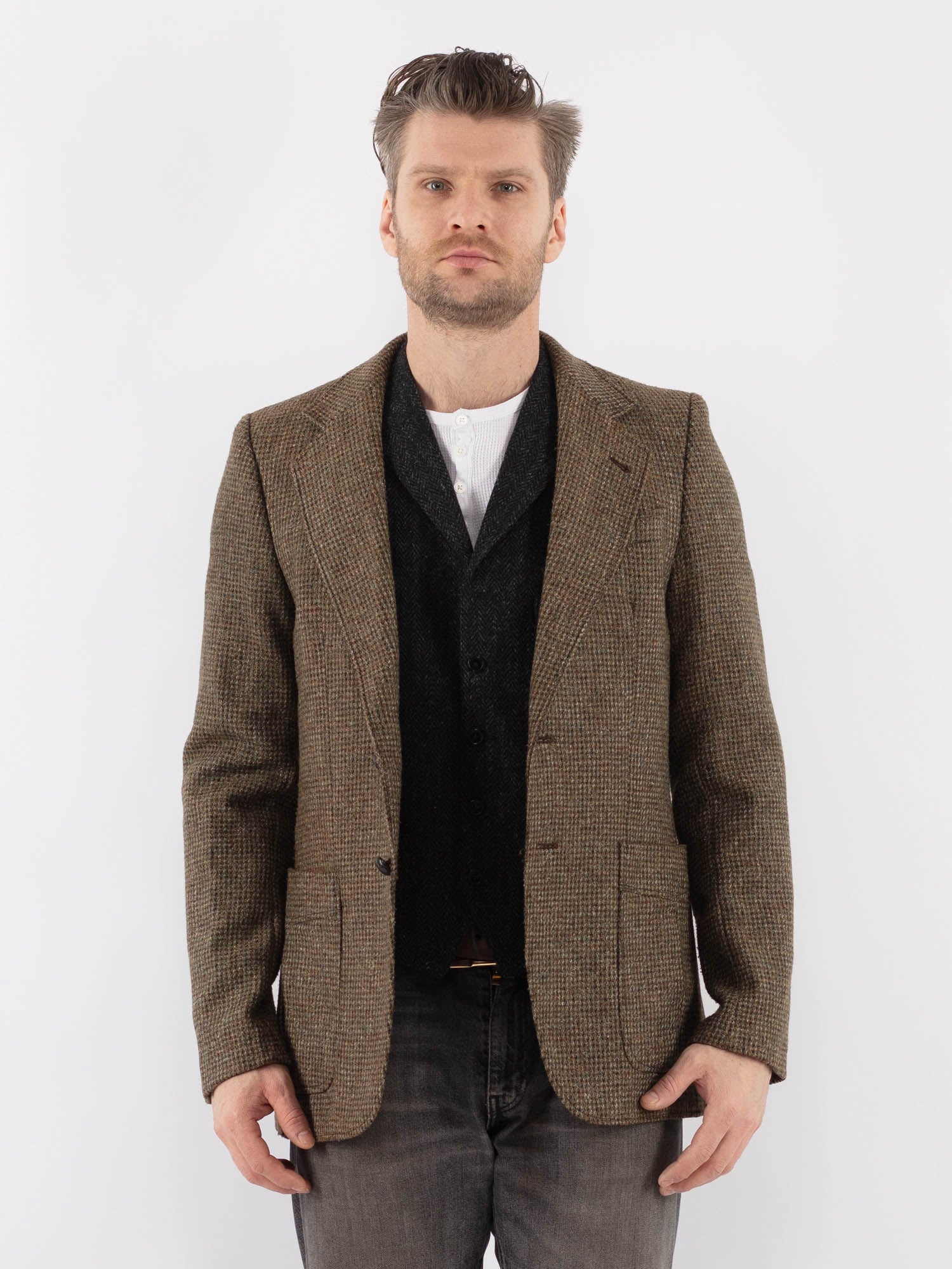 Vintage 70's Men Wool Blend Blazer Jacket in Beige by Northern Grip