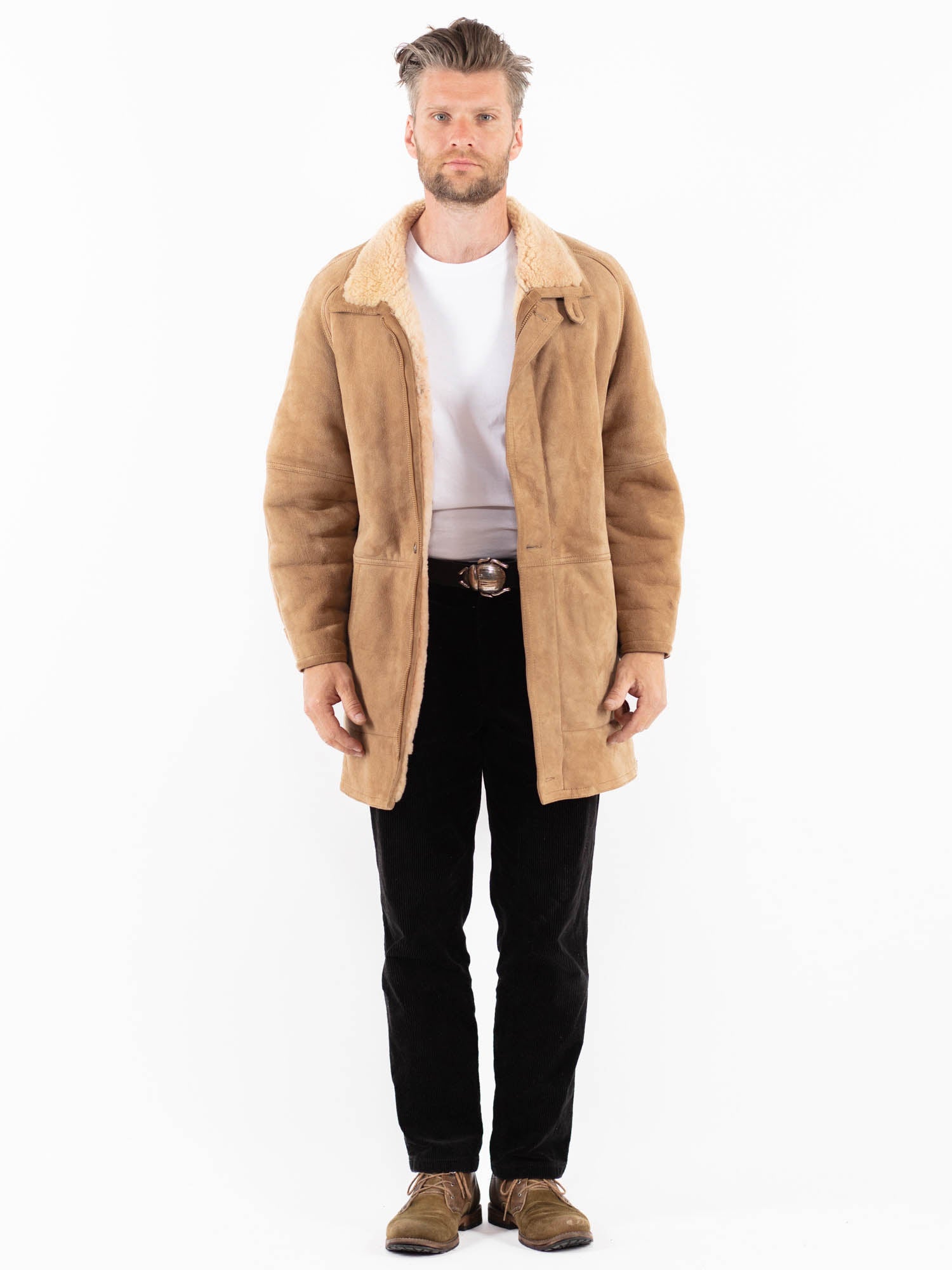 Vintage 90's Men Sheepskin Coat in Beige by Northern Grip