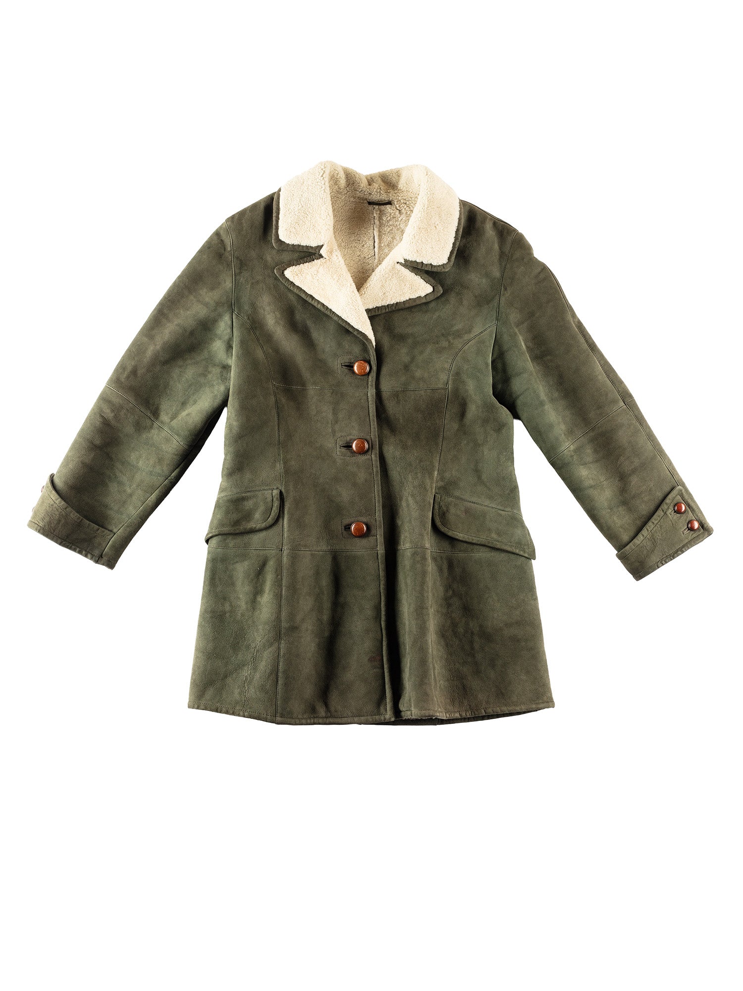 Vintage 70's Women Sheepskin Coat in Moss Green by Northern Grip