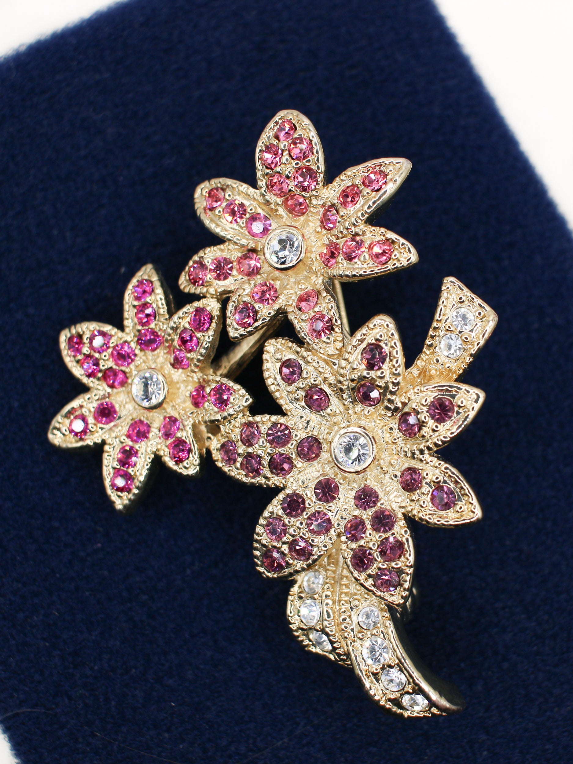 Vintage 80's Pink Rhinestone Floral Brooch in Pink by Northern Grip
