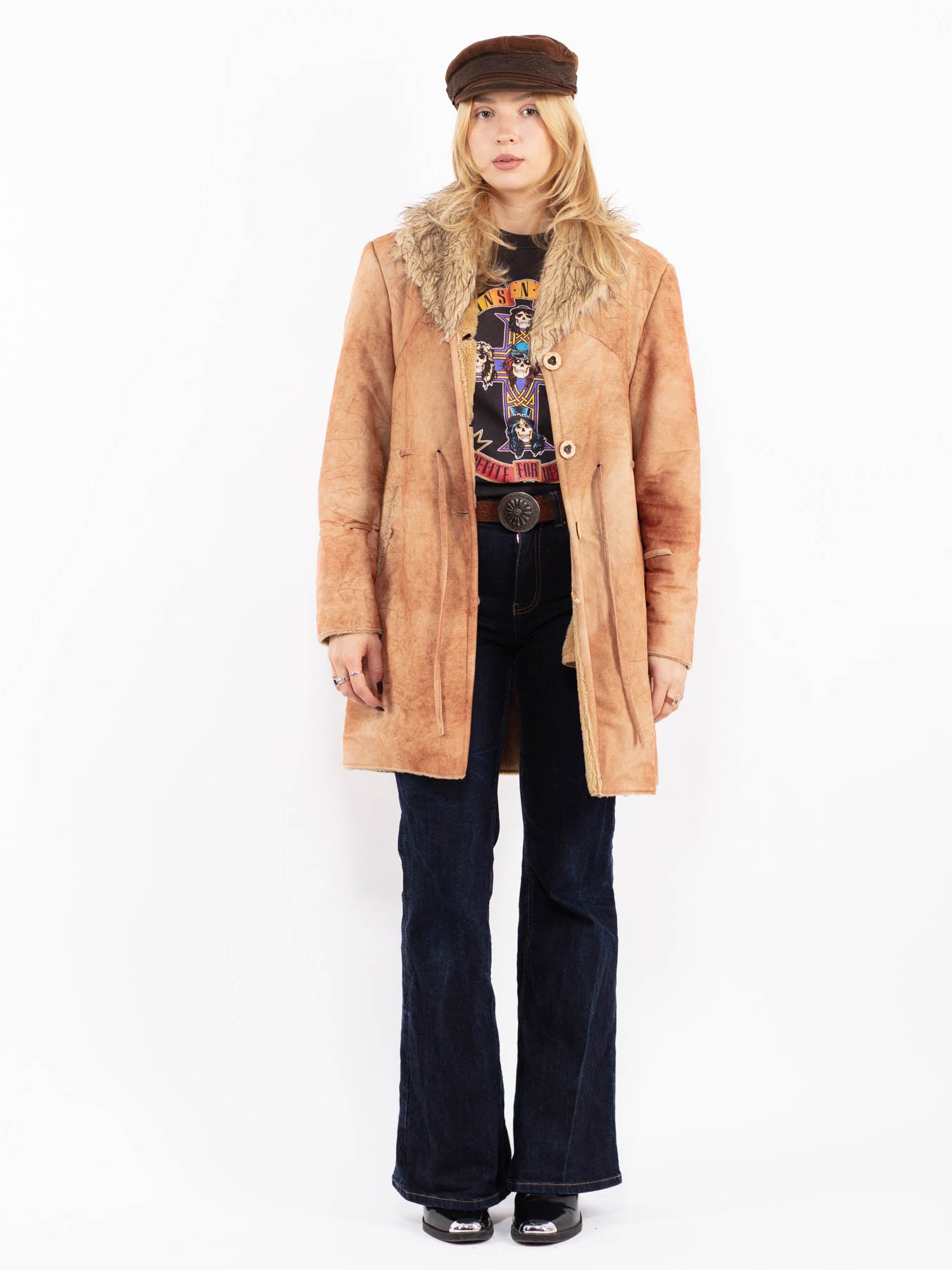 Vintage 00's Penny Lane Faux Sheepskin Coat in Brown by Northern Grip