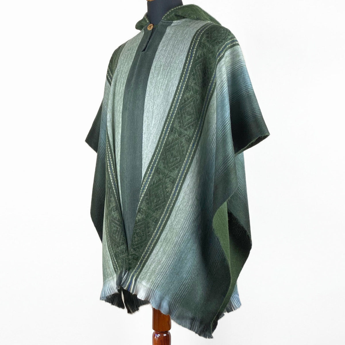 Baby Alpaca Wool Unisex Poncho Pullover - Dark Green With Diamonds Pattern by ECUALAMA