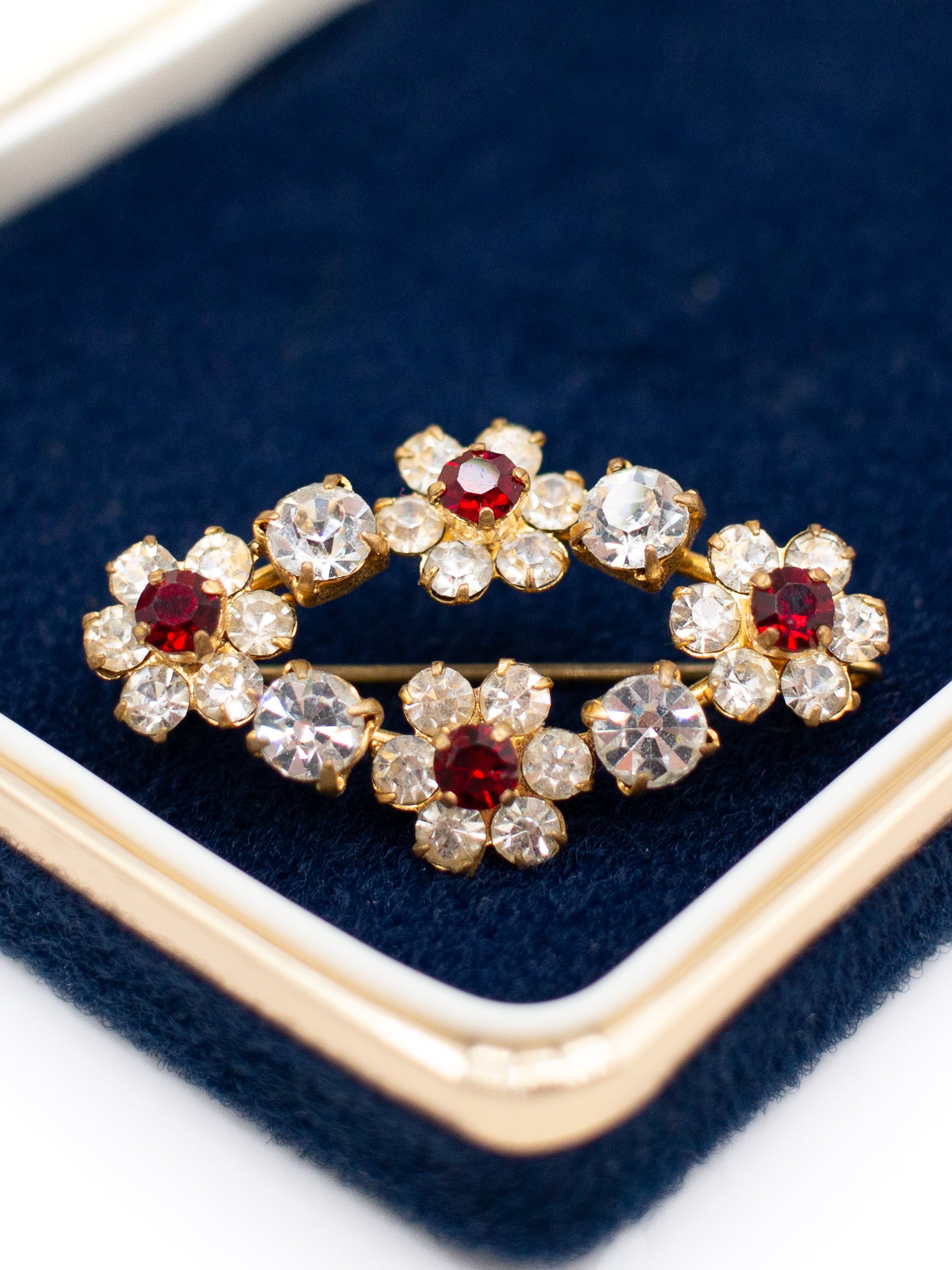 Vintage 50's Brooch in Red and Clear Flowers by Northern Grip