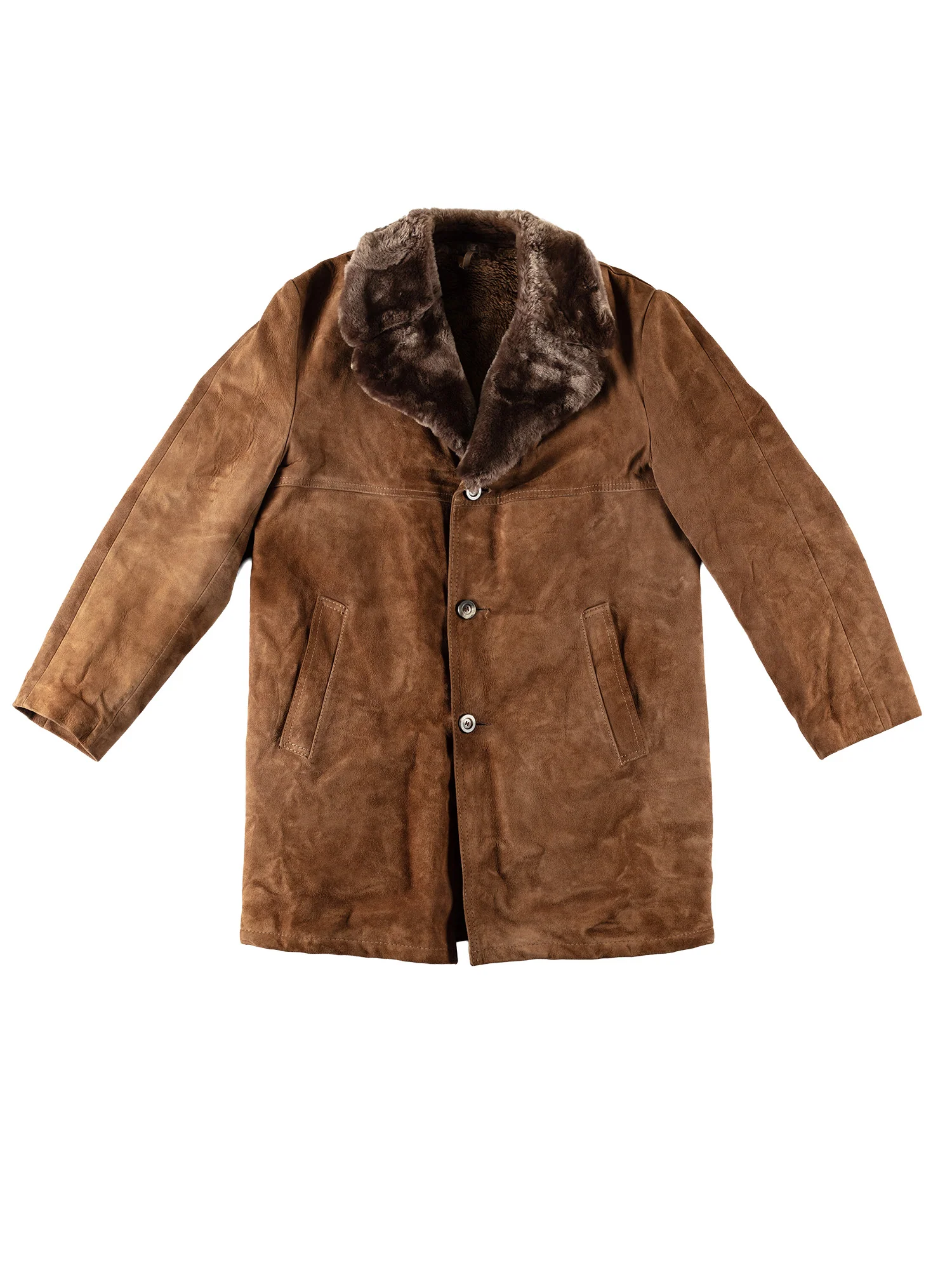 Vintage 70's Men Faux Sheepskin Coat in Brown by Northern Grip