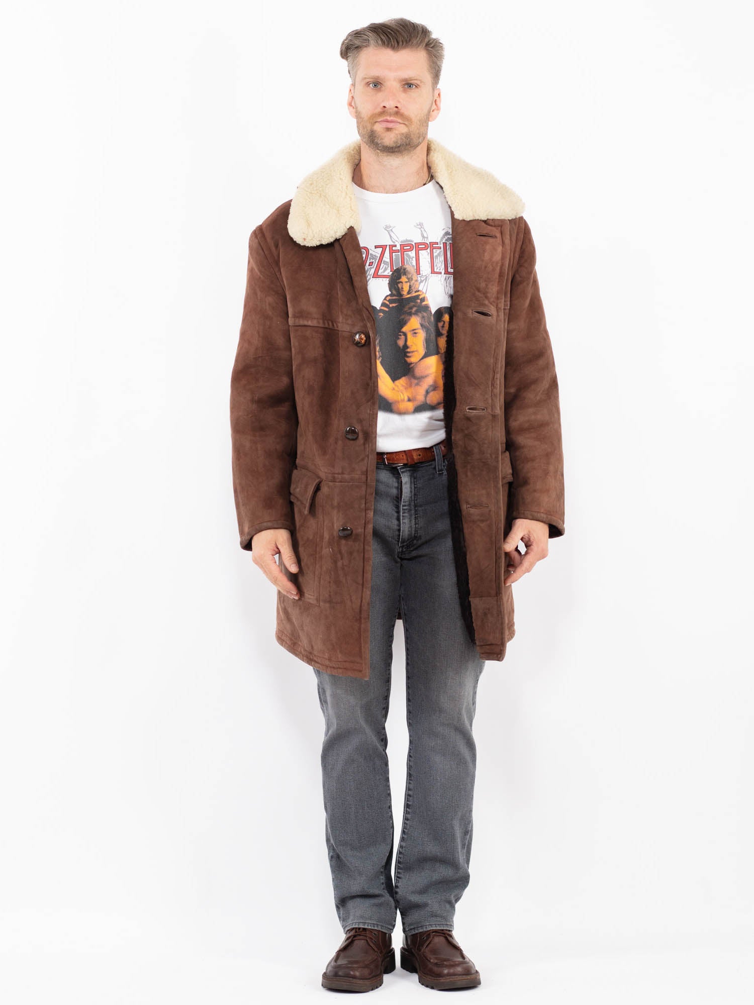 Vintage 70's Men Sheepskin Coat in Brown by Northern Grip