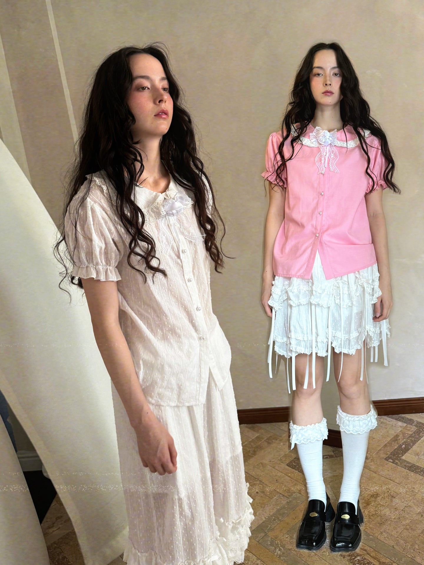 daytoday Everyday Institute Kawaii Blouse with Puff Sleeves and Brooch by Land Decora