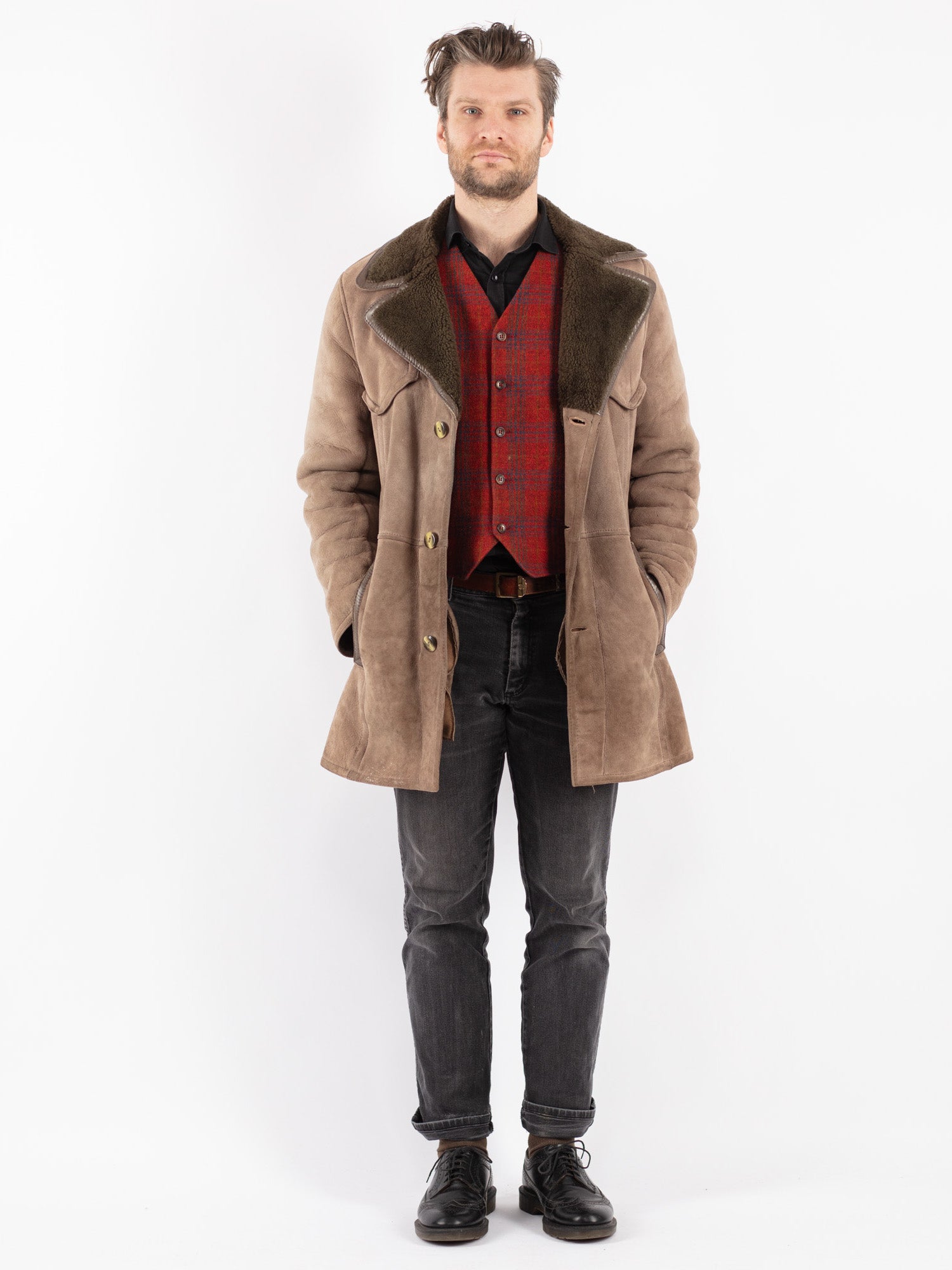 Vintage 70's Men Sheepskin Coat in Beige by Northern Grip