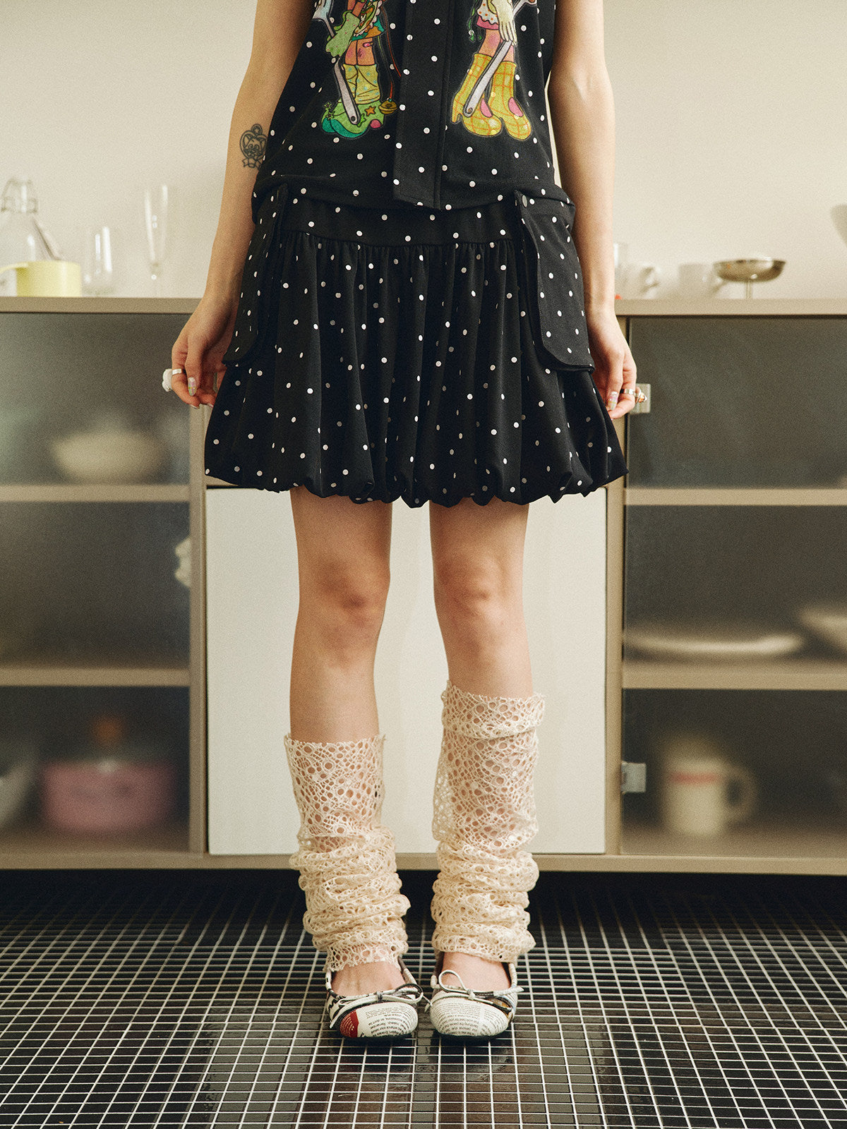 Polka Dot Bubble Skirt with Detachable Pockets - Have a Meal by Land Decora