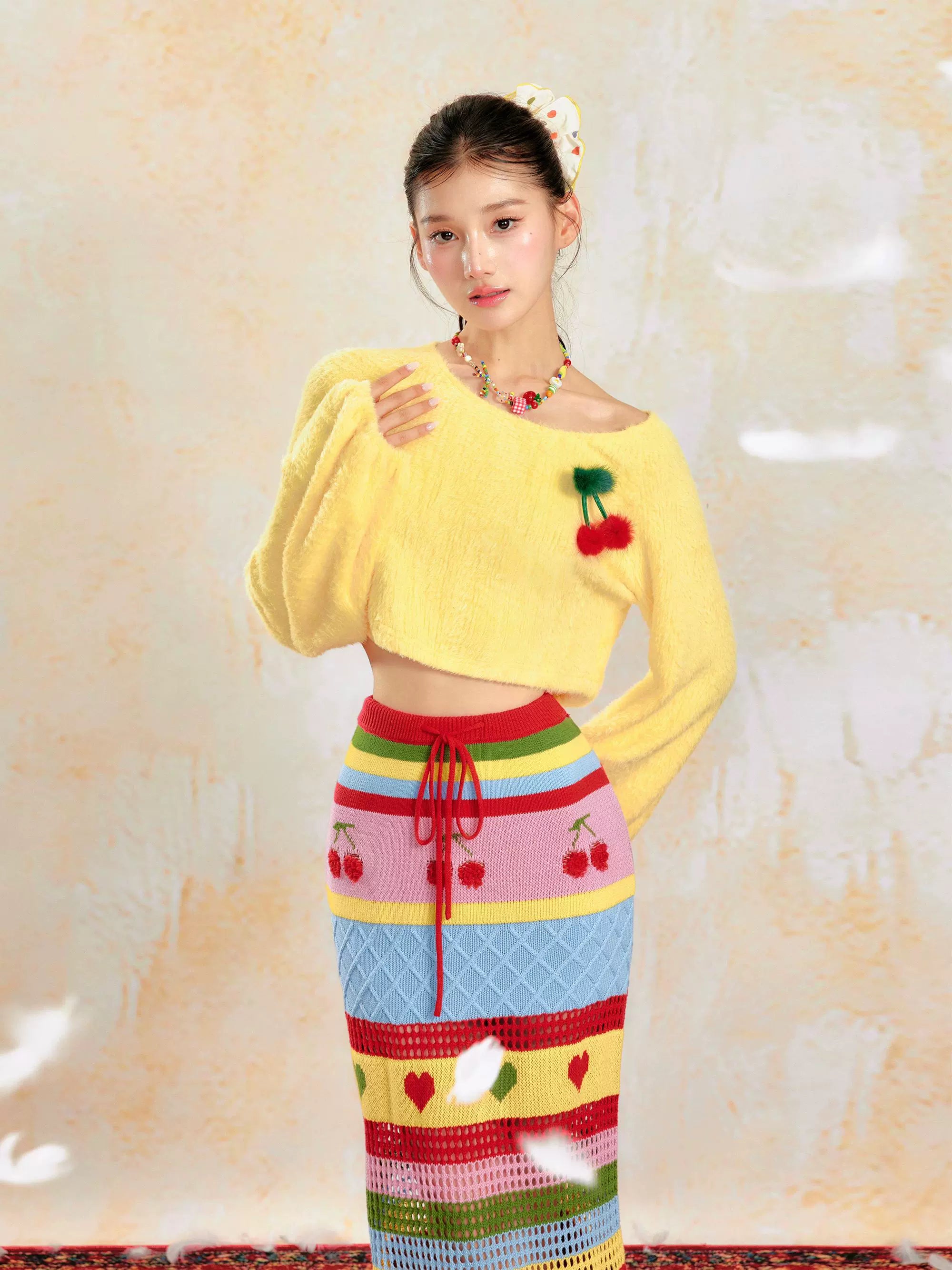 Affordable Girly Fashion - YZZI HE Yellow Sweater Colors Skirt for Girly Outfits by Land Decora