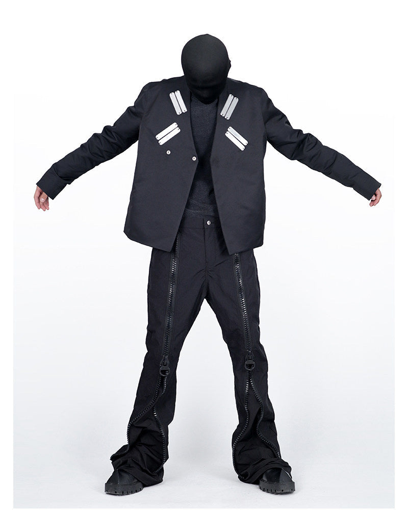 Tech Cropped Metal Patch Dark Biker Jacket by OFFCULTURE