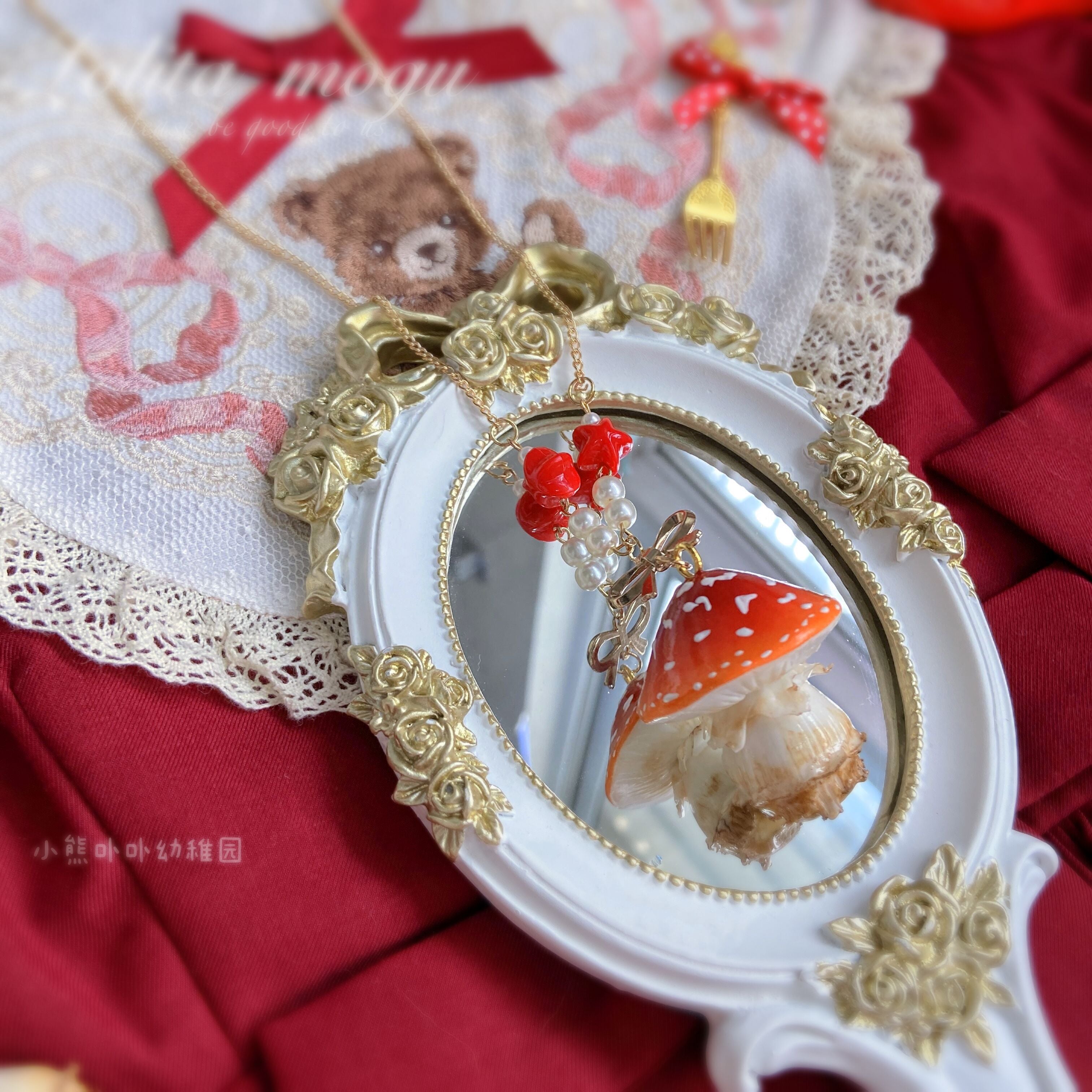 Bear Doll Mushroom Necklace | Decora Kei Handmade Resin Charm by Land Decora