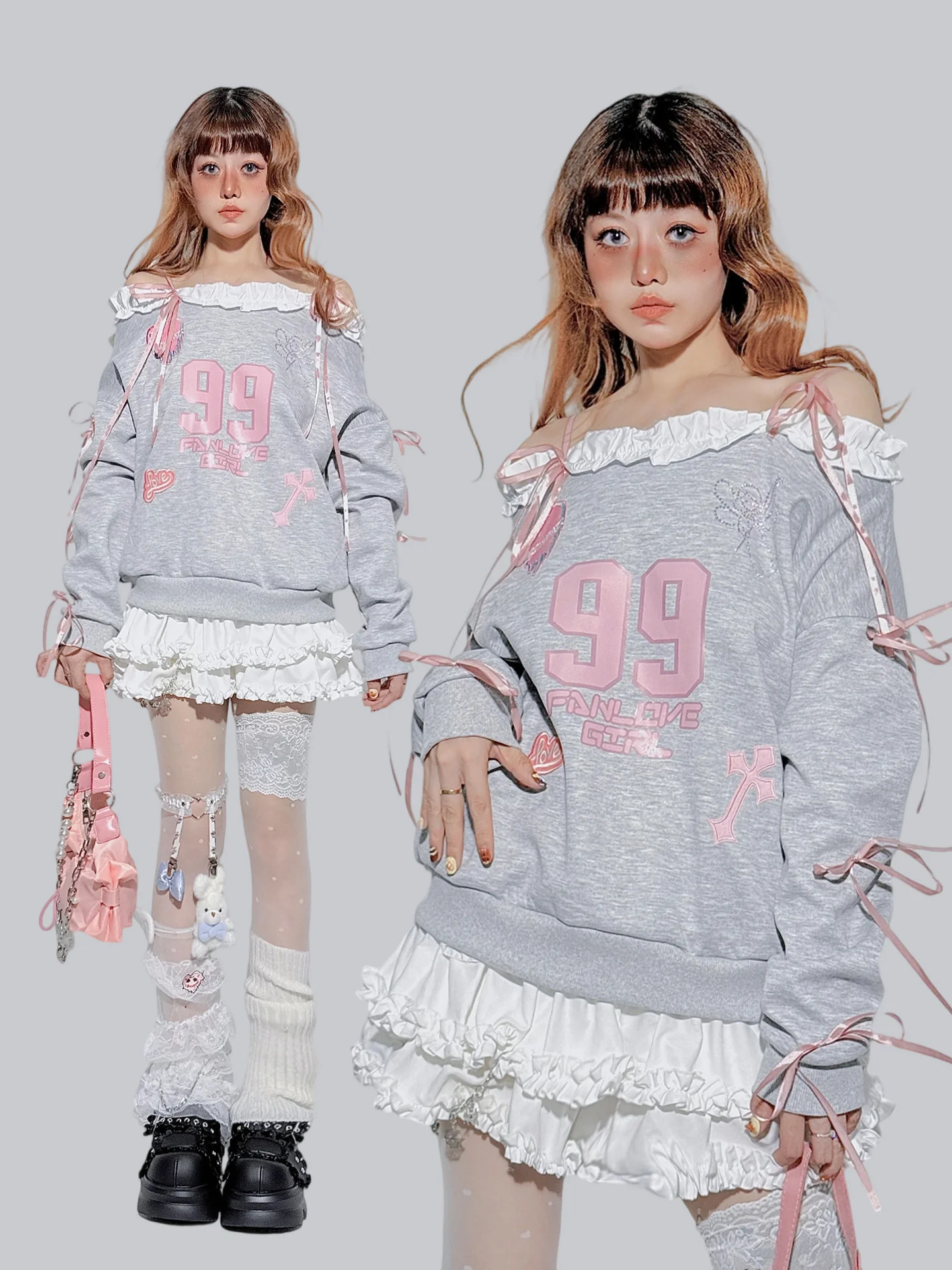 Y2K Off-Shoulder Sweatshirt - FANLOVEGIRL by Land Decora