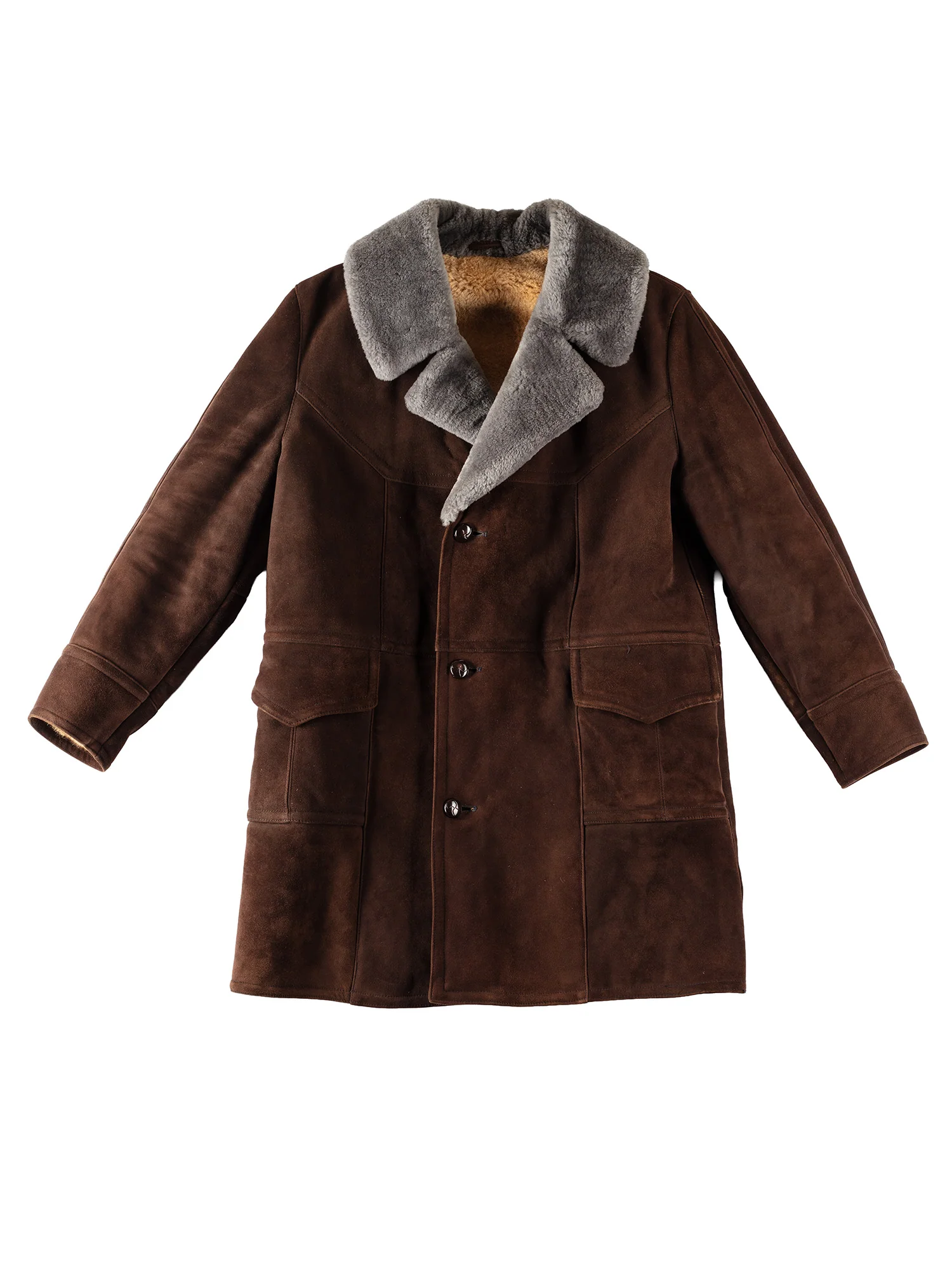 Vintage 70's Men Sheepskin Coat in Brown by Northern Grip
