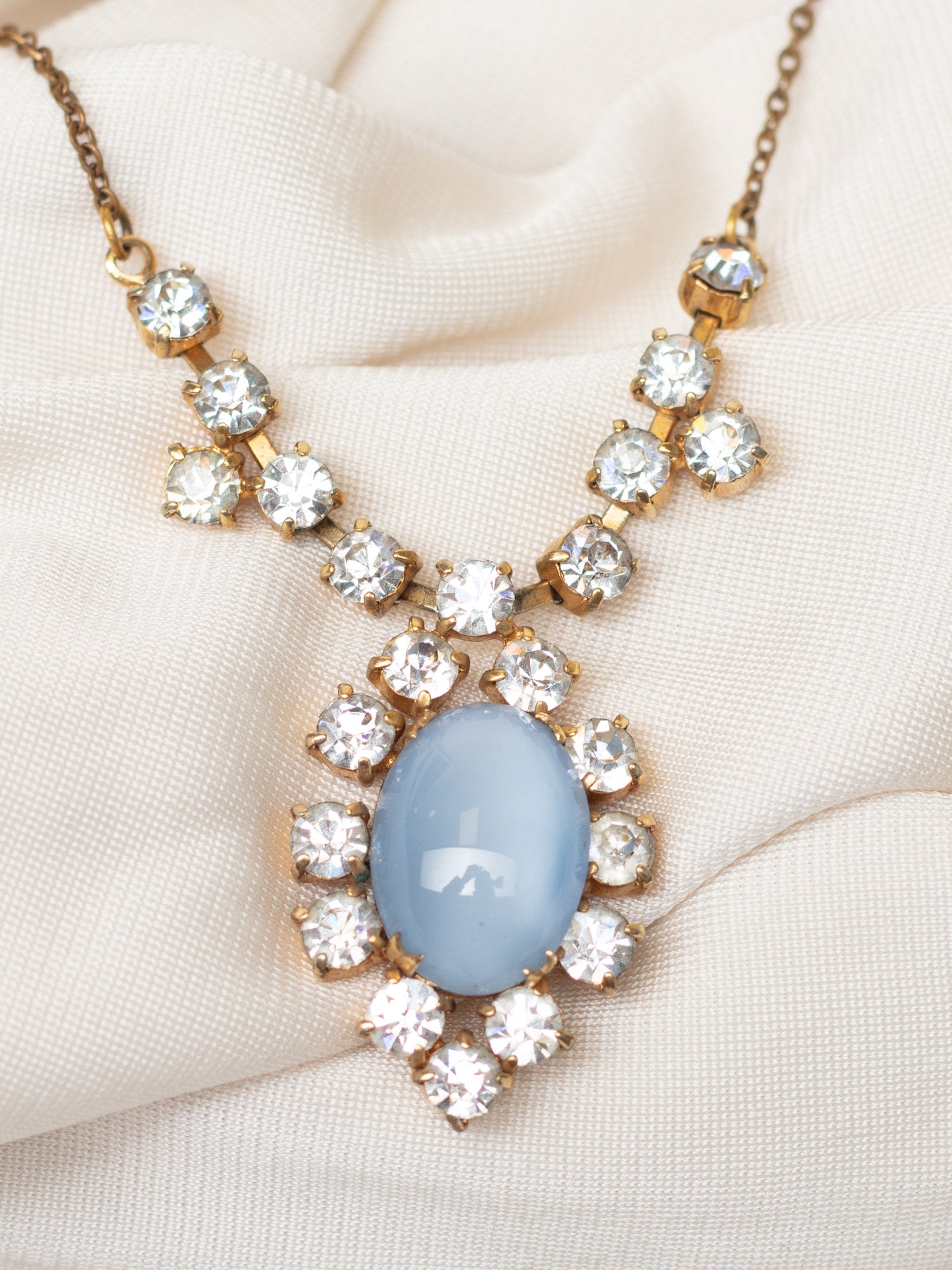 Vintage 50's Blue Glass Cabochon Pendant Necklace by Northern Grip
