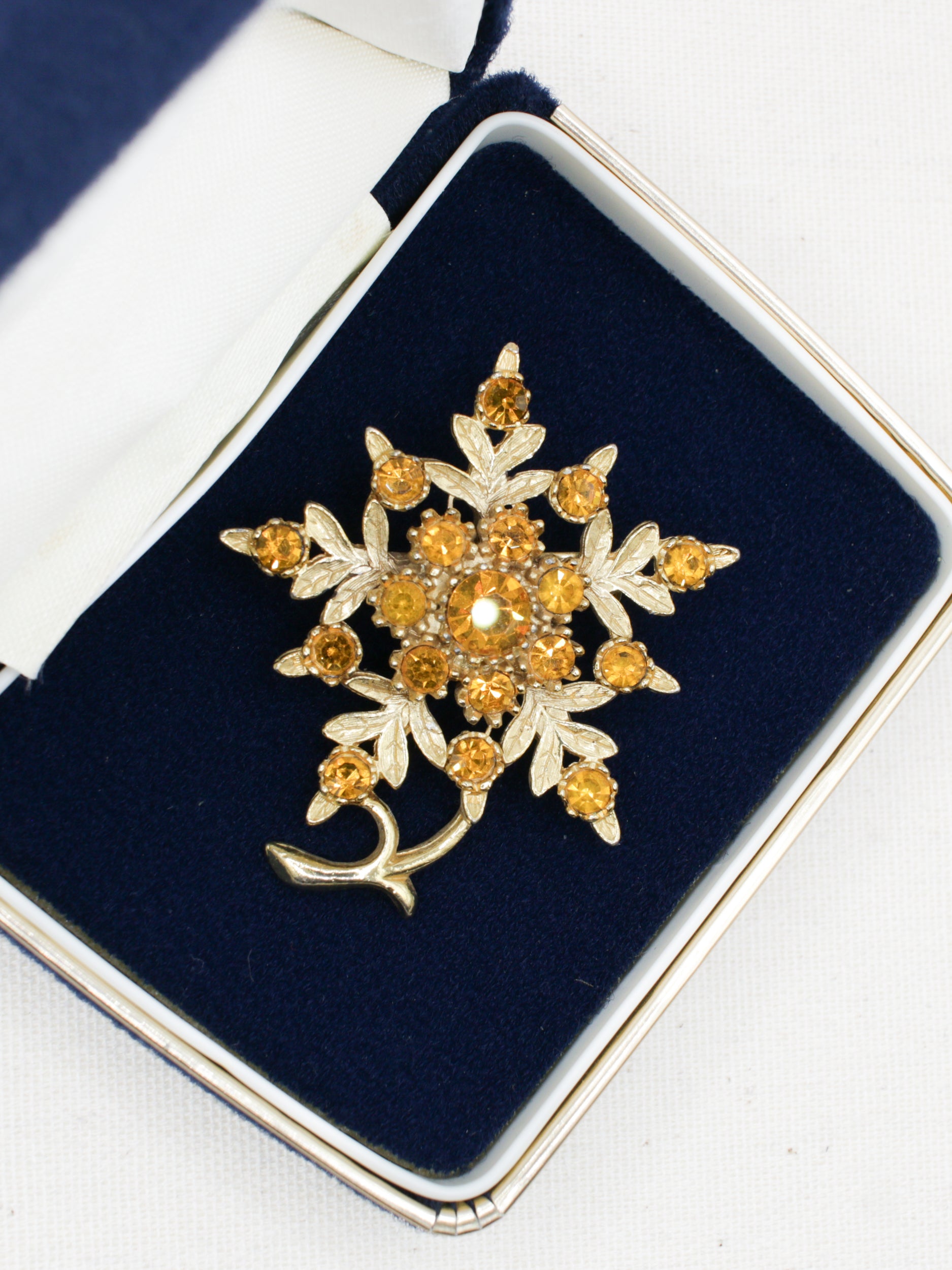 Vintage 60's Amber Rhinestone Floral Spray Brooch by Northern Grip