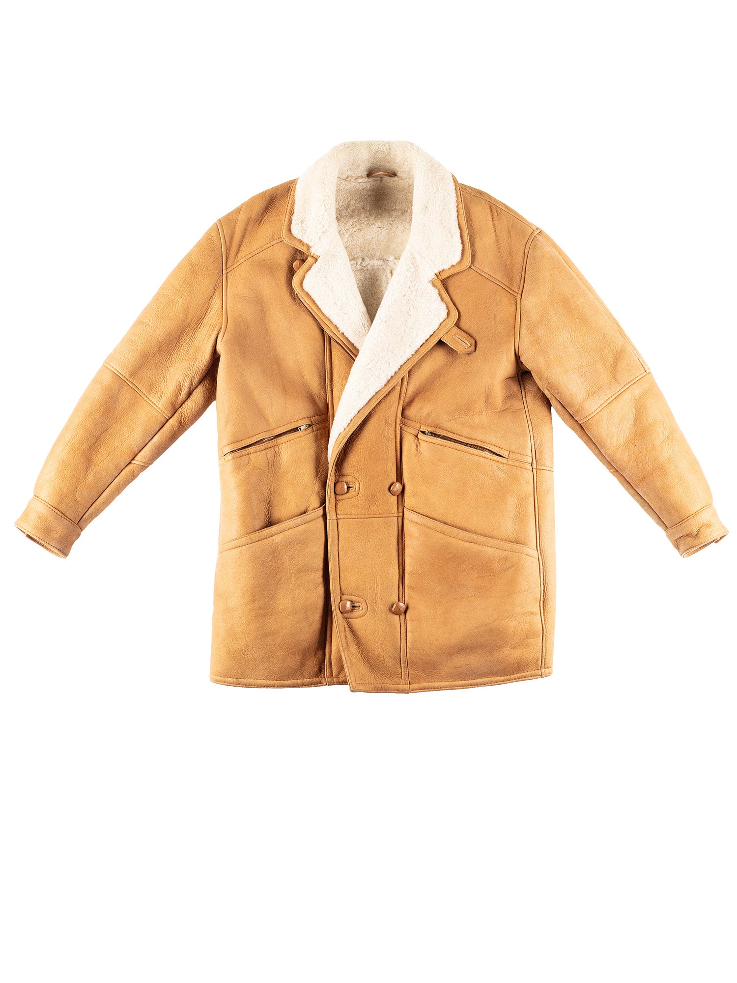 Vintage 80's Men Sheepskin Coat in Orange/Yellow by Northern Grip
