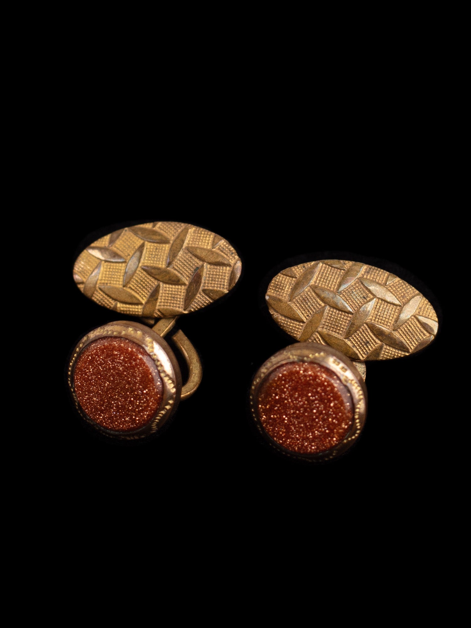 Vintage 30s Art Deco Goldstone Cufflinks with Brass Chain Link Design by Northern Grip