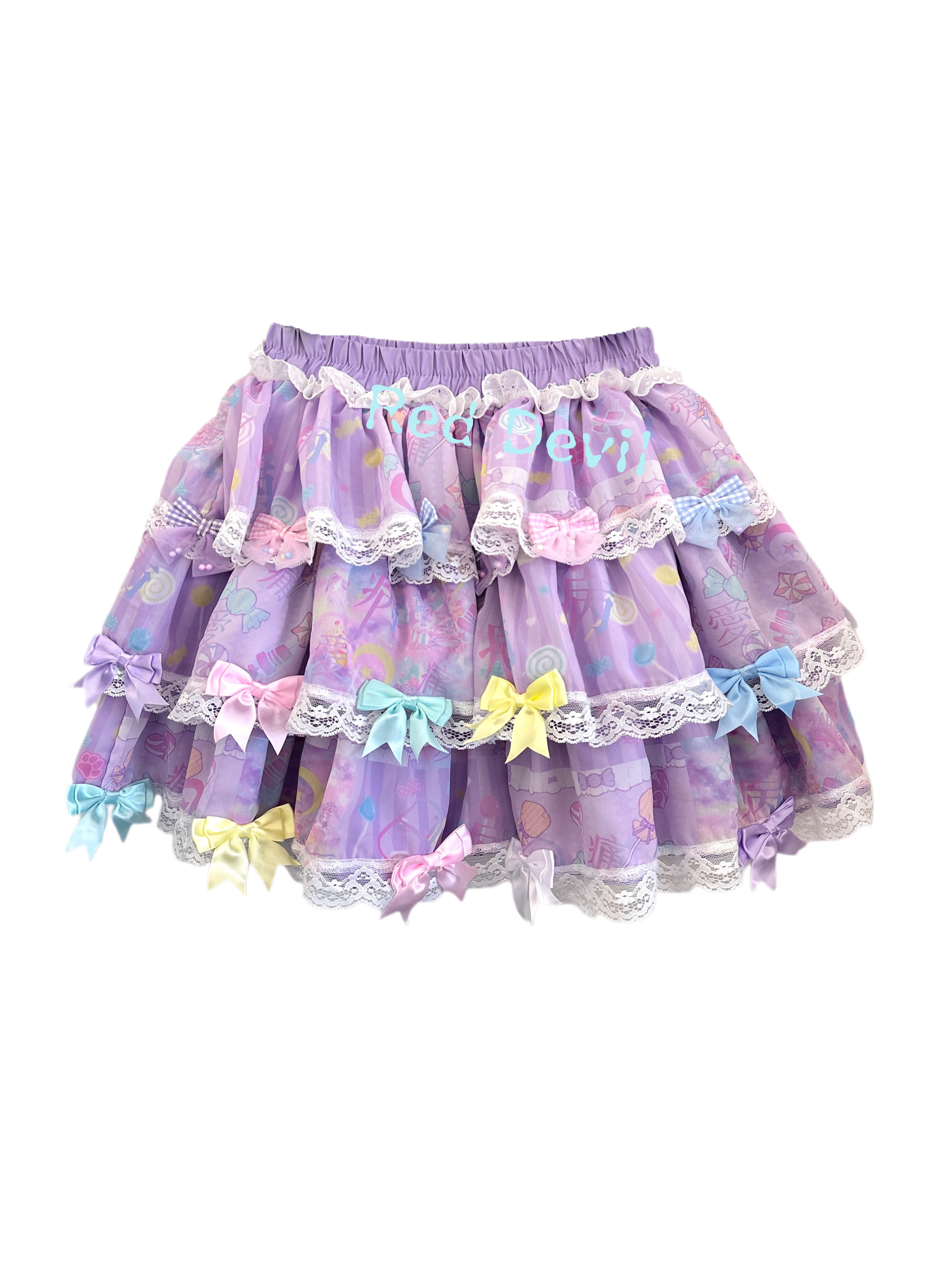Decora Kei Layered Bow Lace Mini Skirt Purple Fantasy - RedDevil by Land Decora