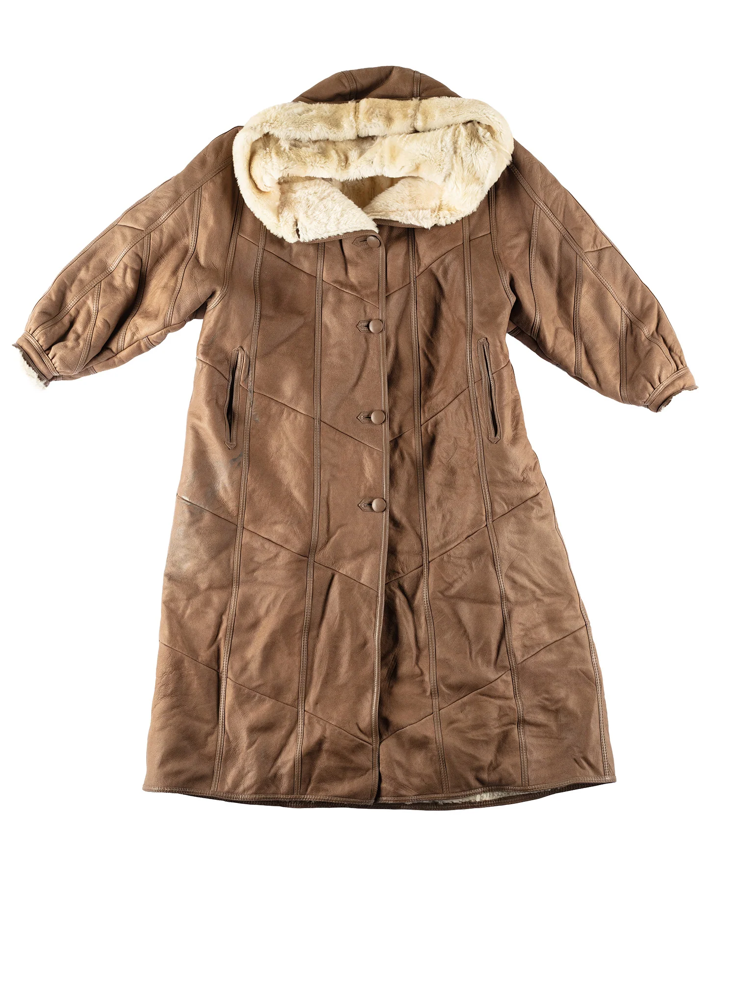 Vintage 80's Women Hooded Sheepskin Coat in Brown by Northern Grip