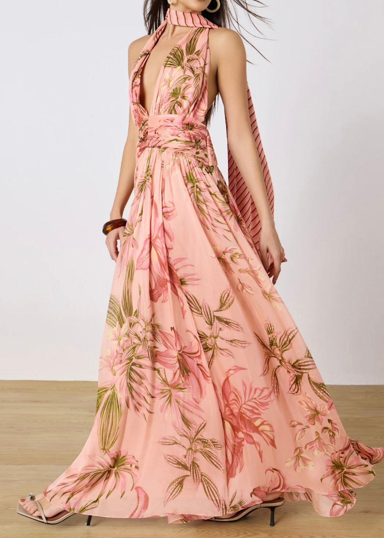 Rococo Sand Cain Ruched Maxi Dress by Sierra Deene