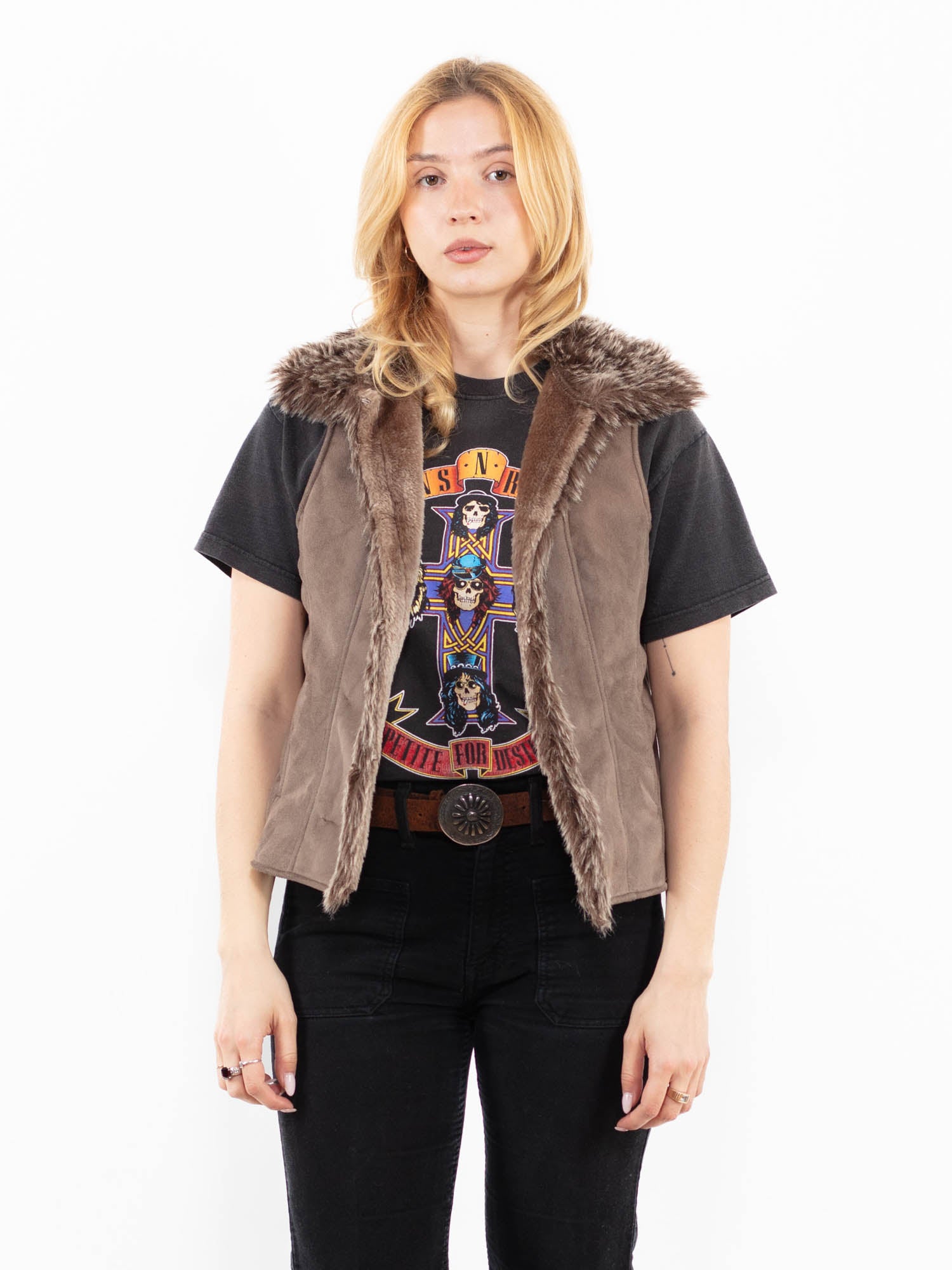 Vintage 00's Women Faux Sheepskin Vest in Beige by Northern Grip