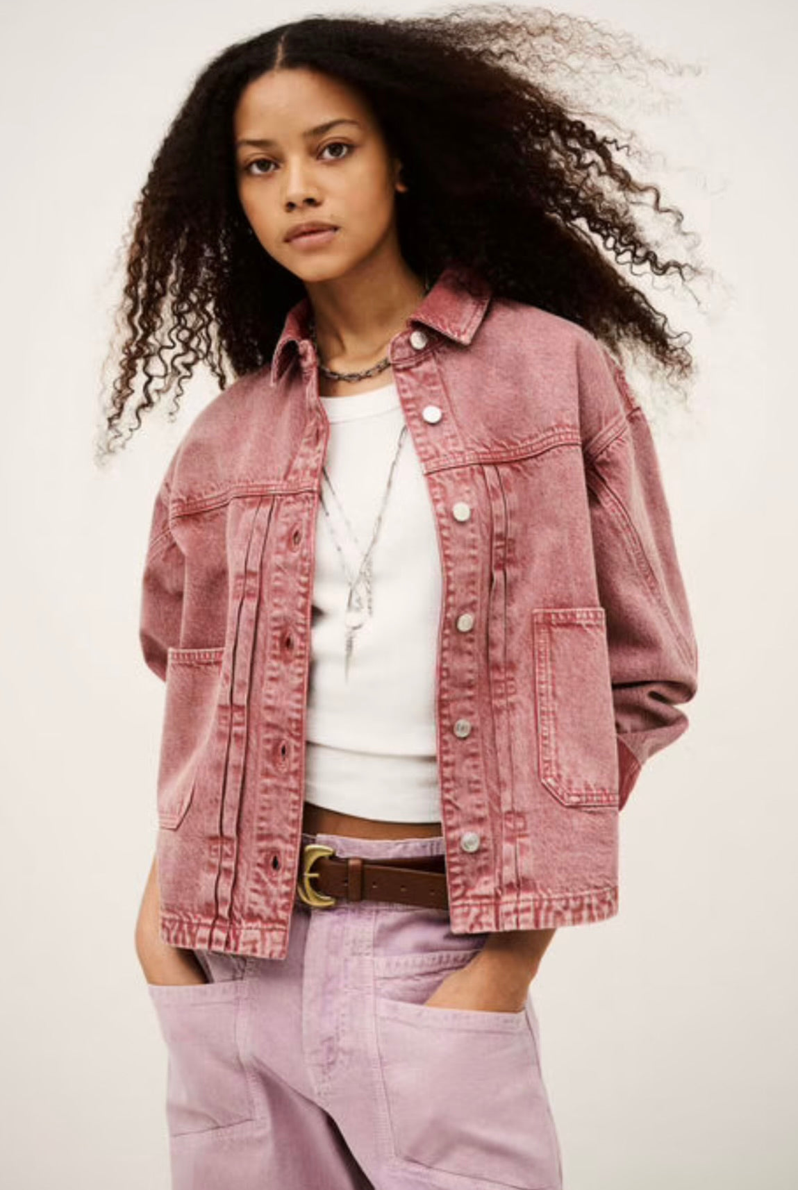 ba&sh Runo Denim Jacket in Rose by Sierra Deene
