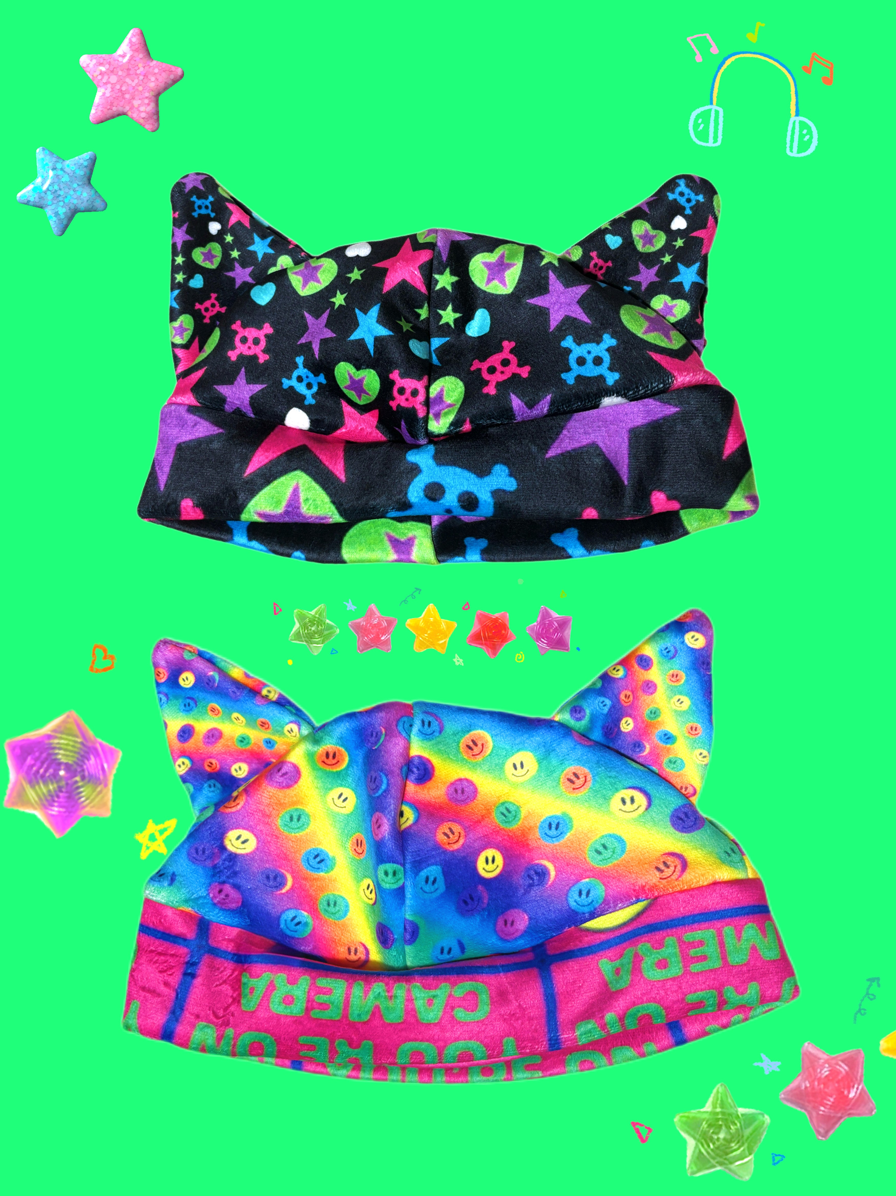 LEERROO Decora Kei Punk Printed Fleece Hat - Unique Retro Design Cap by Land Decora
