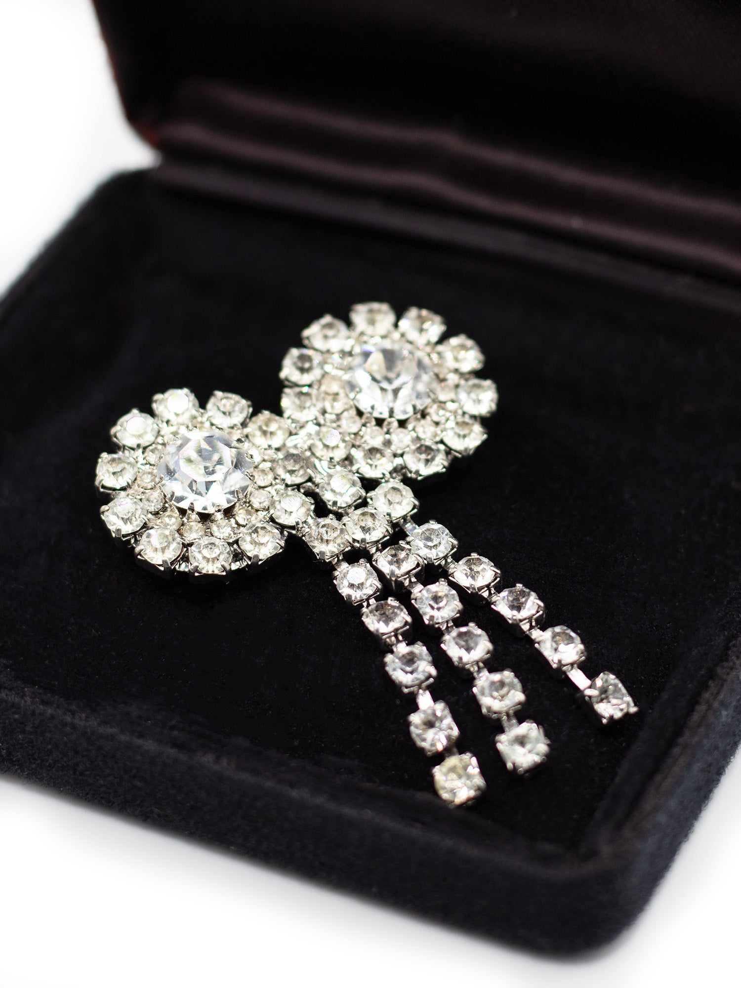 Vintage 50's Clear Rhinestone Dangle Bow Brooch by Northern Grip
