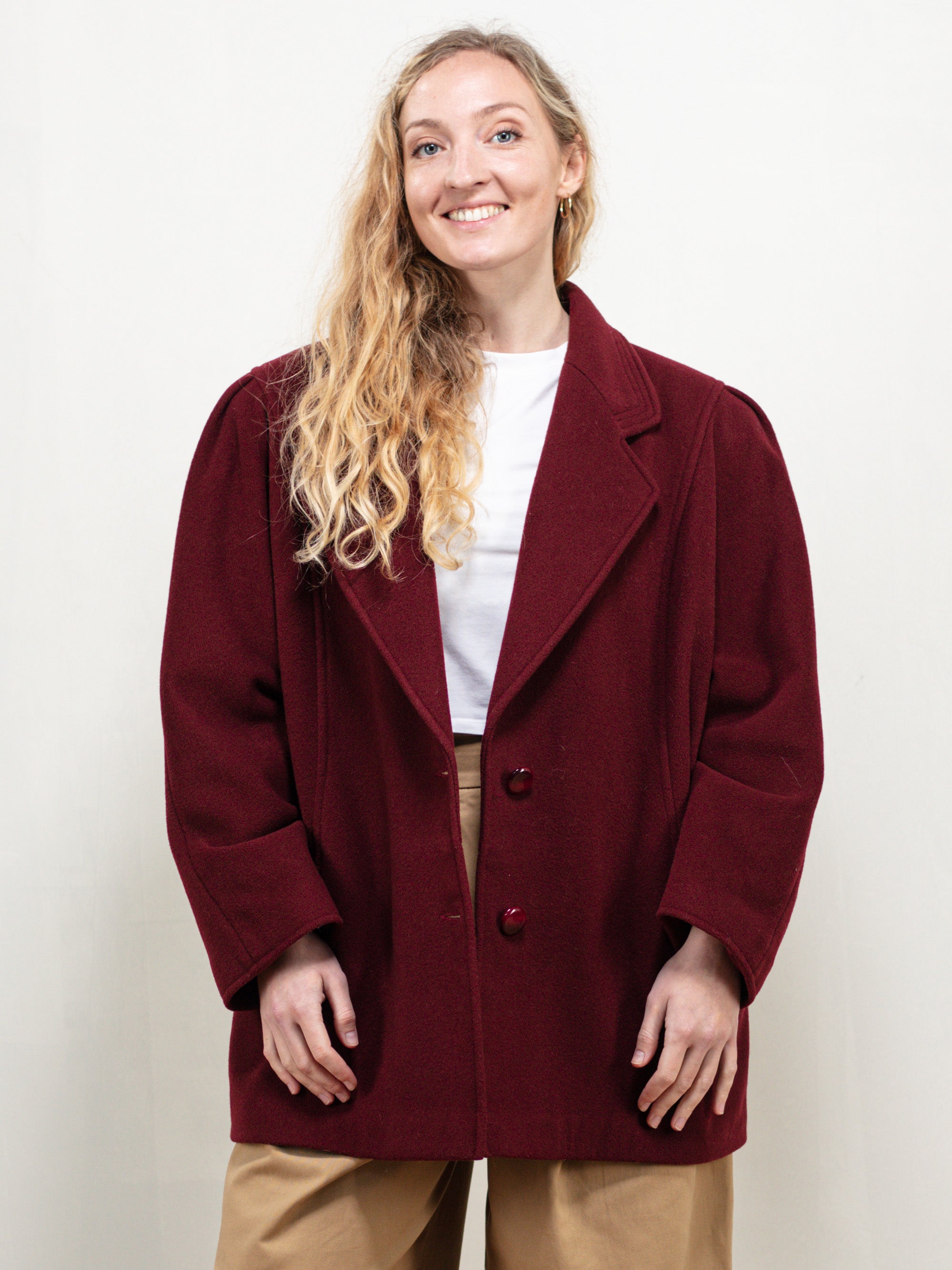 Vintage 90's Women Red Wool Peacoat by Northern Grip