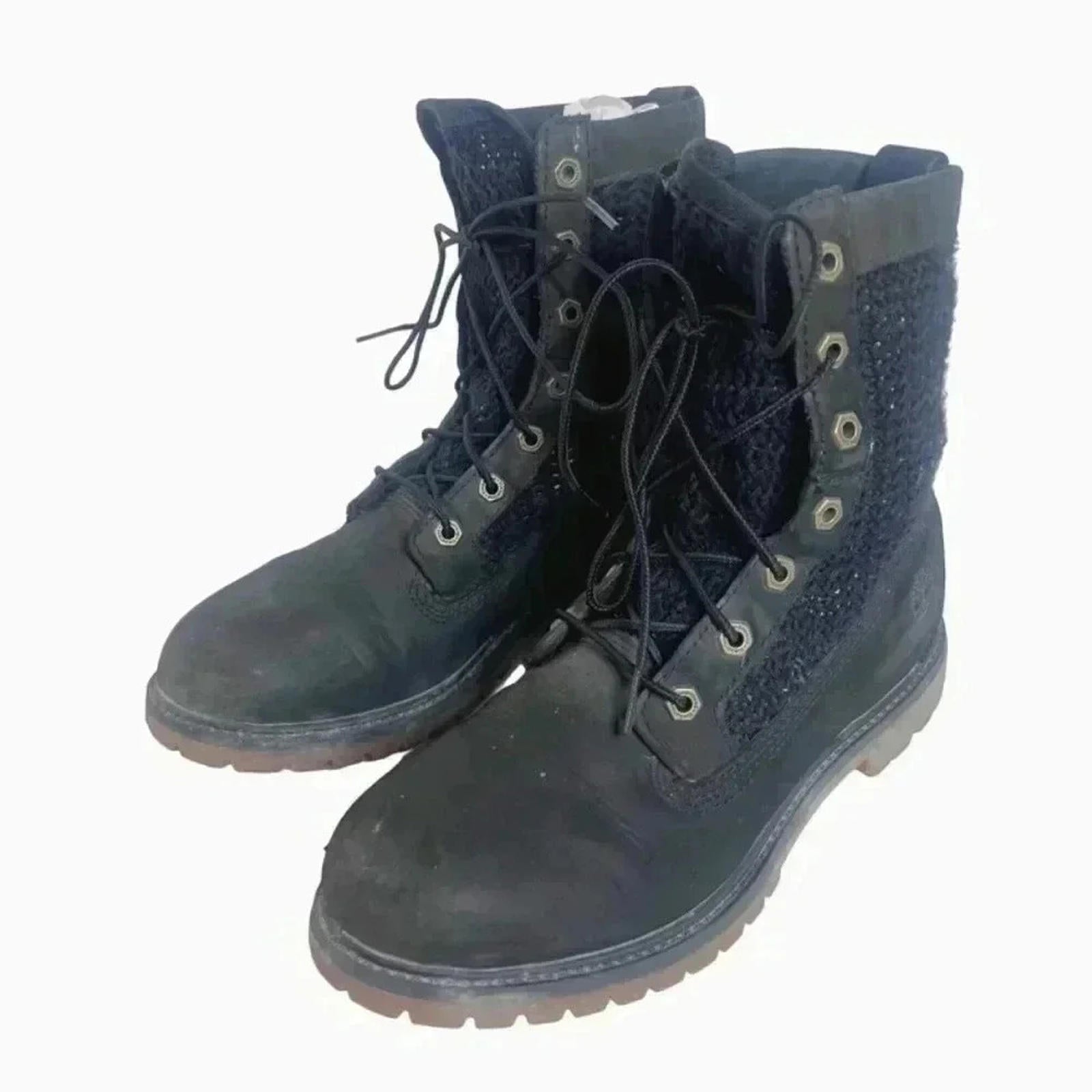 Timberland Black Leather Nuback Crochet Combat Boots Work Boots Size 9 by Hot Girl Secondhand