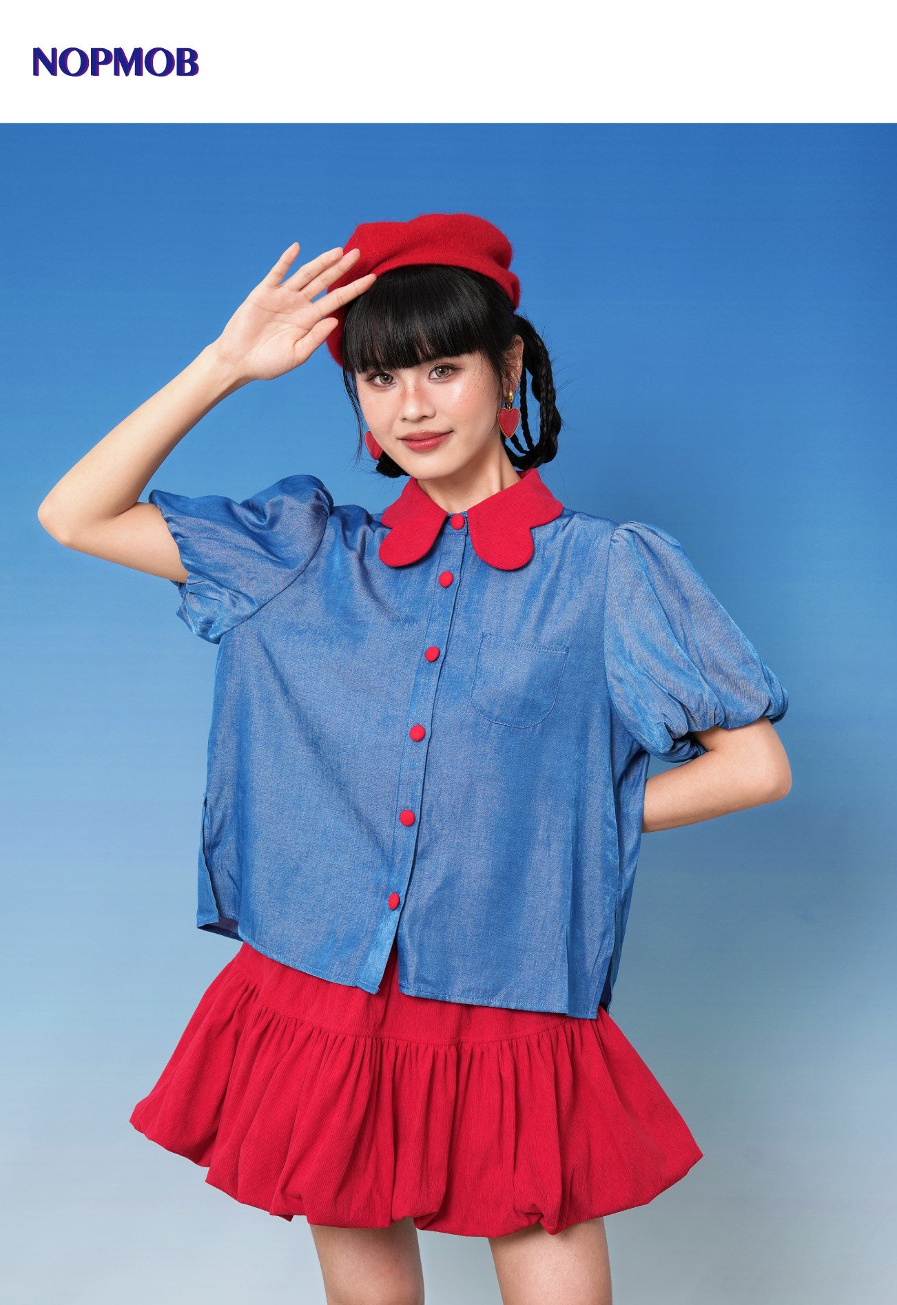 Retro Denim Doll Collar Shirt Set - NOPMOB by Land Decora
