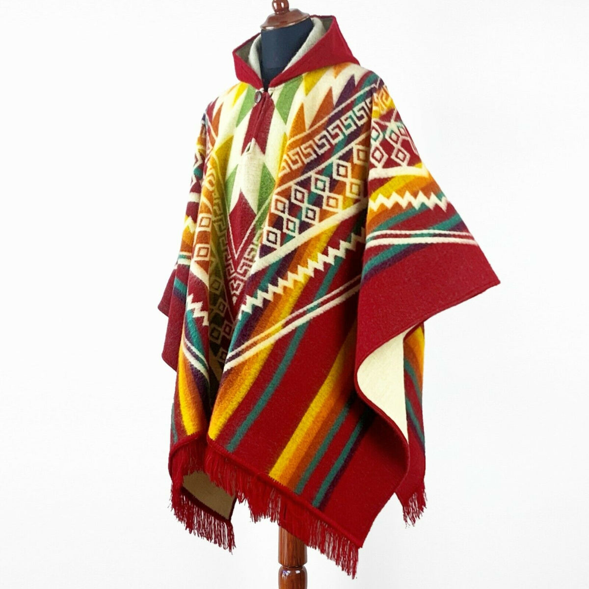 Guismi - Baby Alpaca wool Hooded Unisex Poncho S-XXL - Aztec pattern - by ECUALAMA