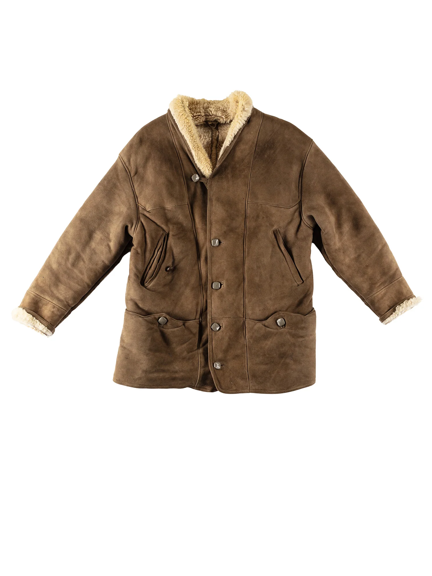Vintage 80's Men Sheepskin Coat in Khaki Green by Northern Grip