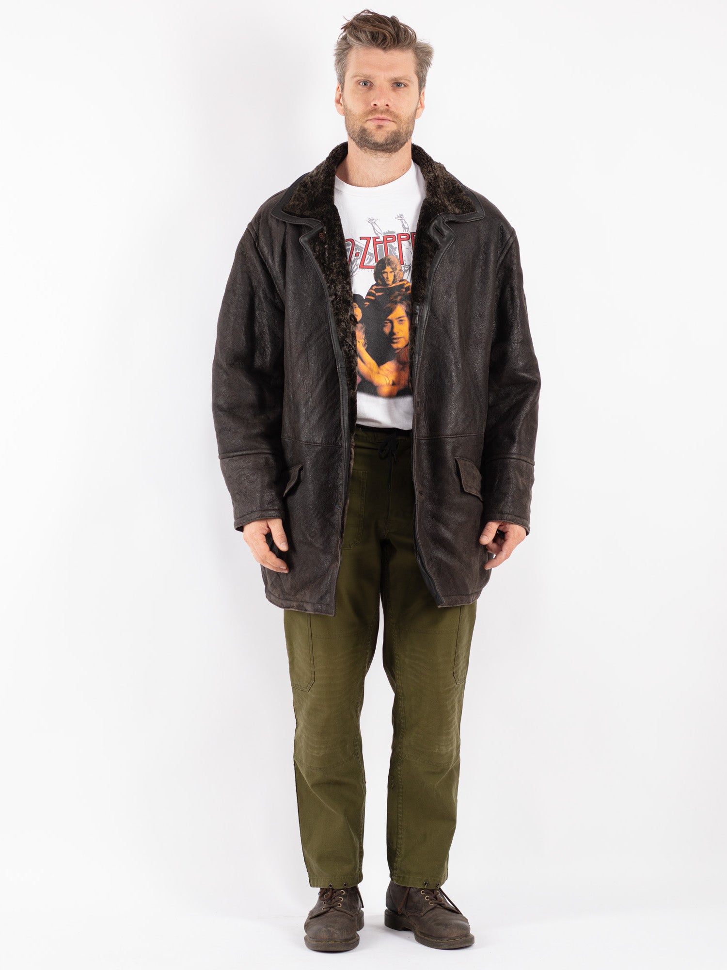 Vintage 90's Men Sheepskin Coat in Brown by Northern Grip