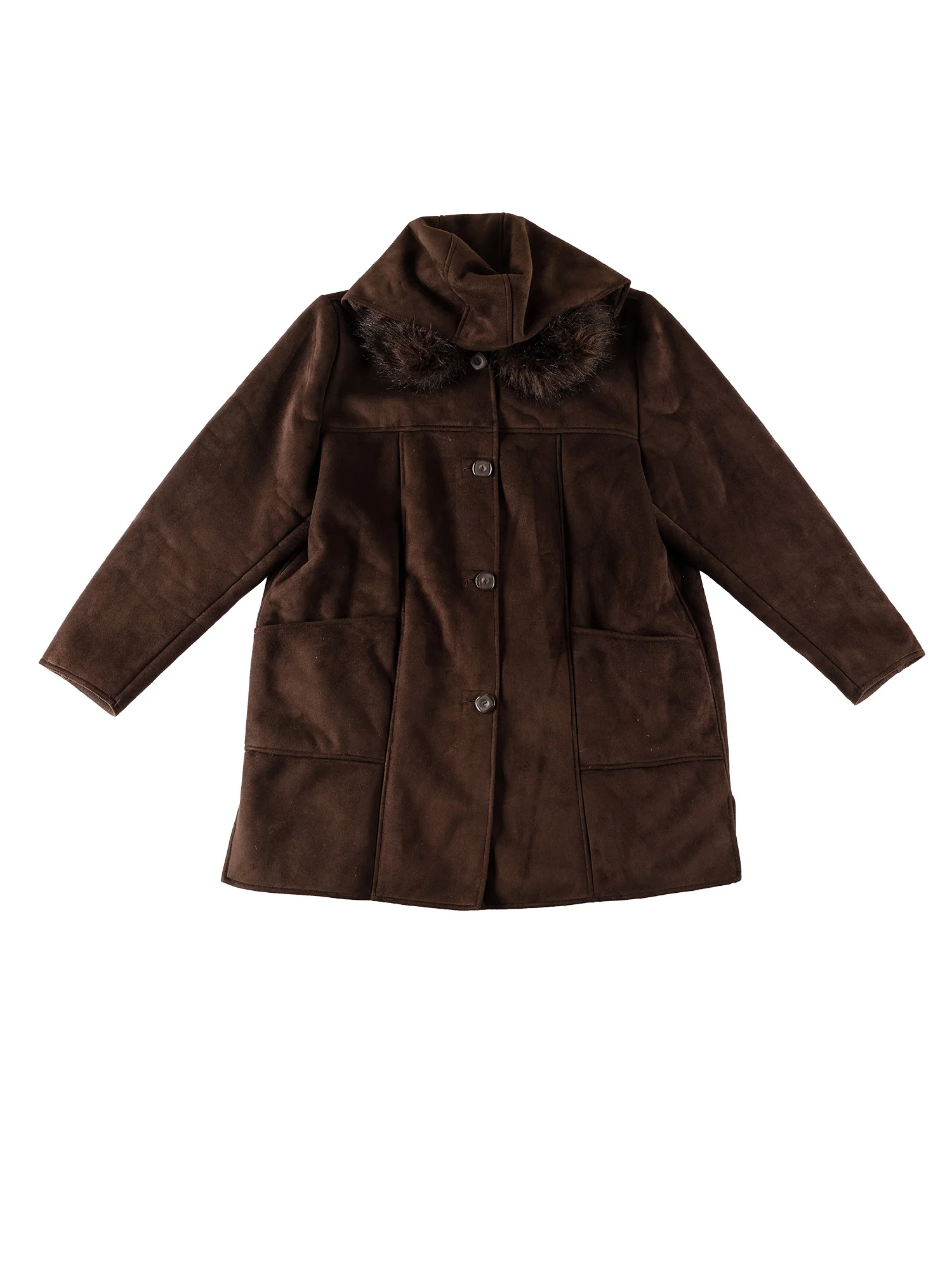 Vintage 80's Women Hooded Faux Sheepskin Coat in Brown by Northern Grip