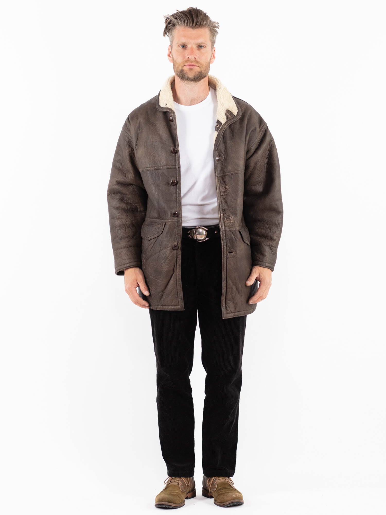 Vintage 80's Men Sheepskin Coat in Brown by Northern Grip