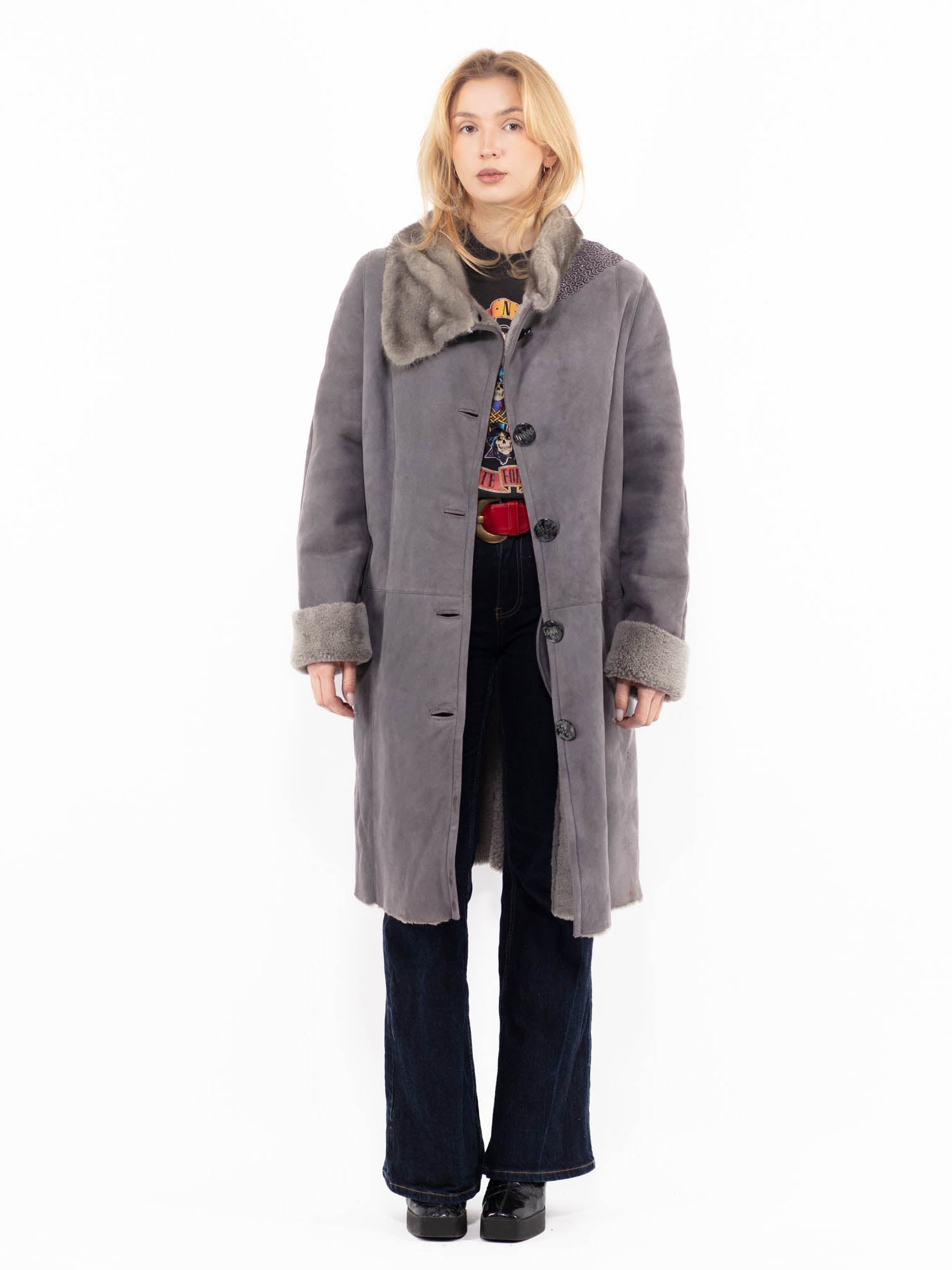 Vintage 90's Women Sheepskin Coat in Gray by Northern Grip