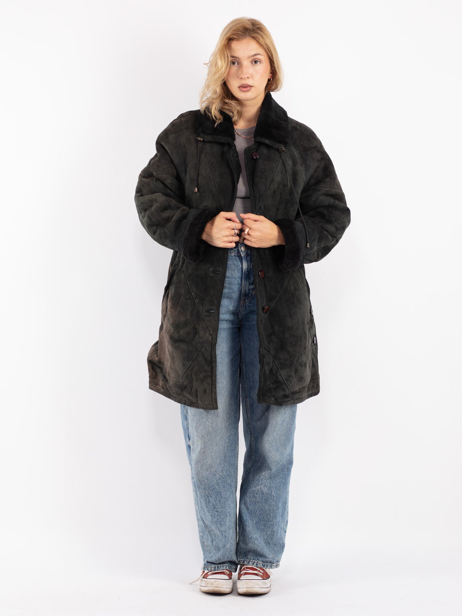 Vintage 80's Women Sheepskin Coat in Gray by Northern Grip