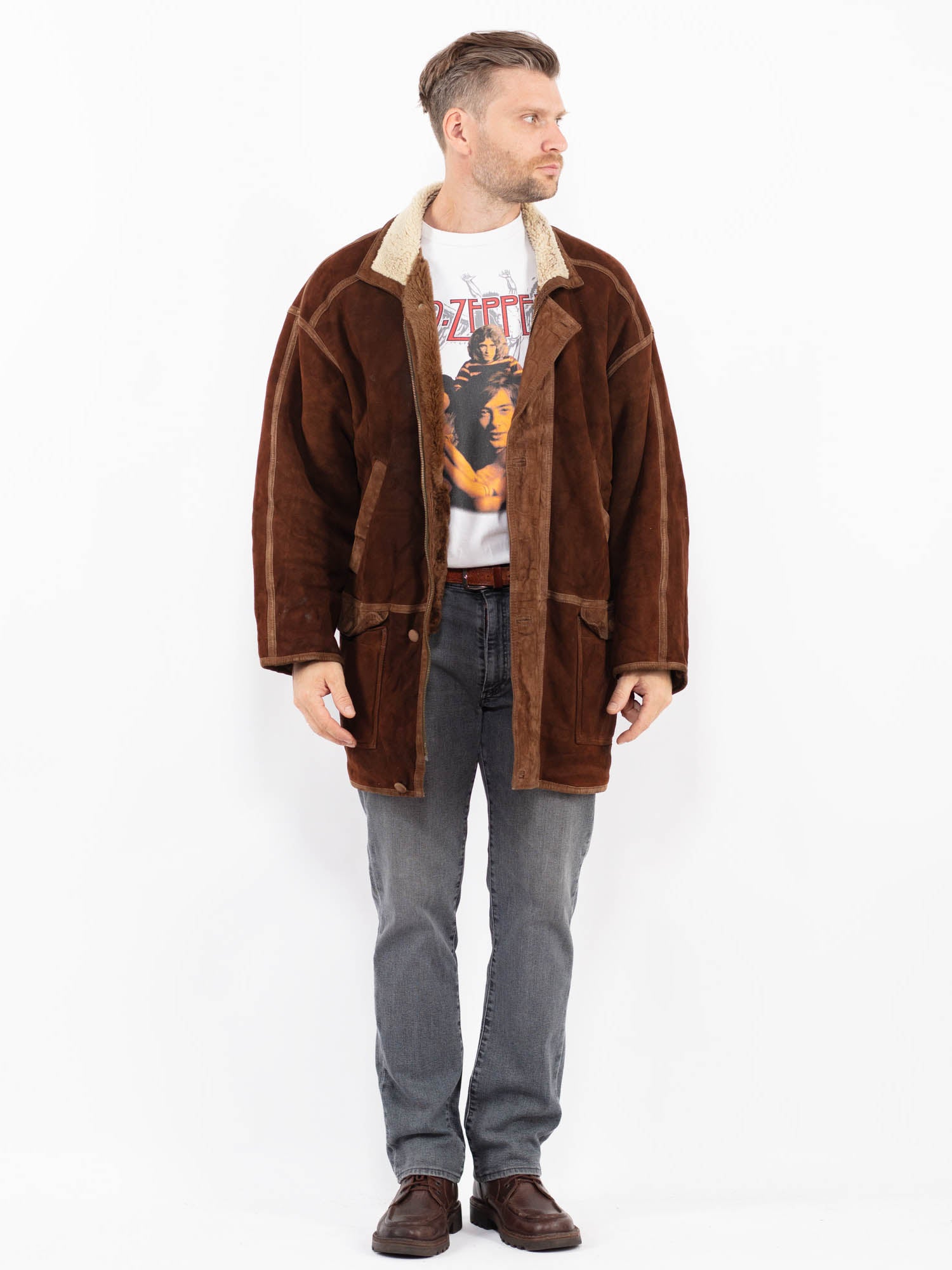 Vintage 90's Men Sheepskin Coat in Brown by Northern Grip