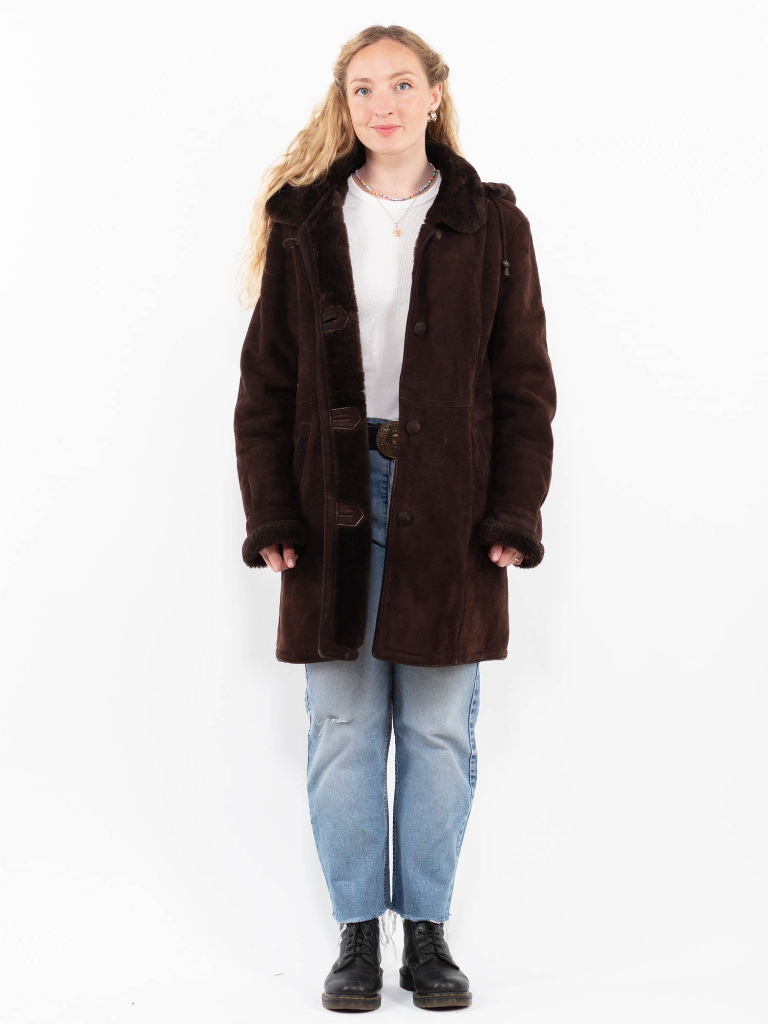 Vintage 90's Women Sheepskin Coat in Brown by Northern Grip