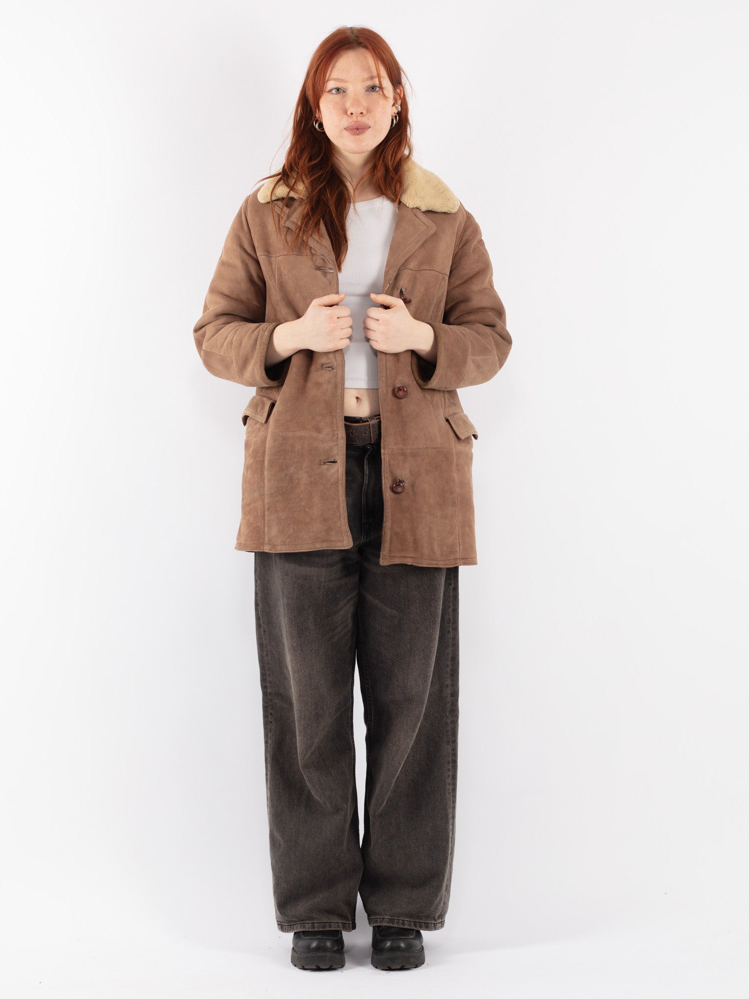 Vintage 70's Women Sheepskin Coat in Brown by Northern Grip