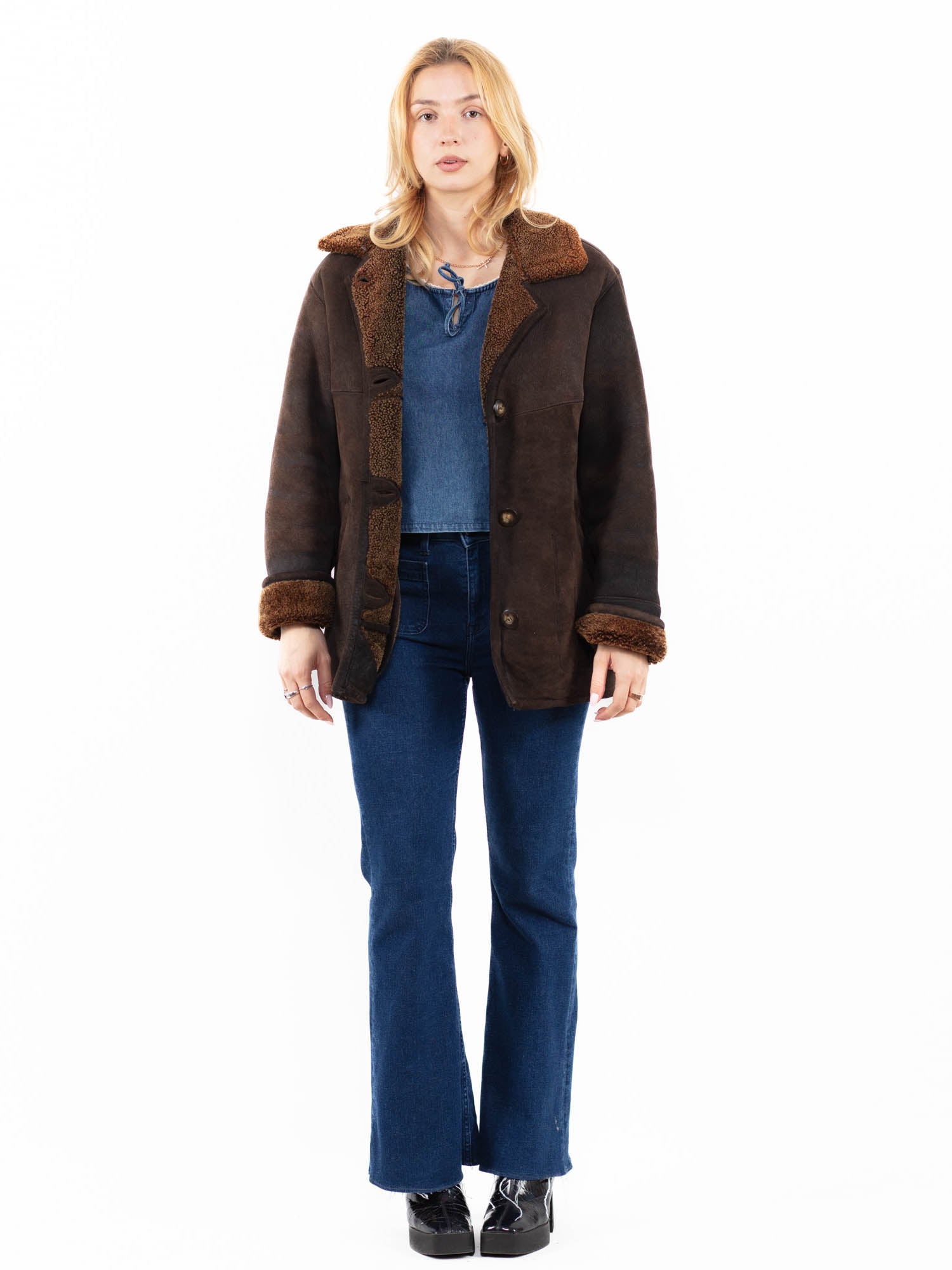 Vintage 90's Women Sheepskin Coat in Brown by Northern Grip