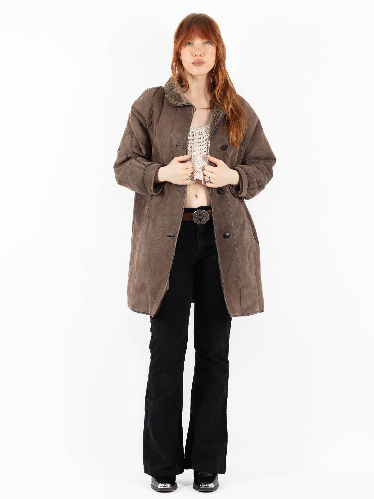 Vintage 80's Women Sheepskin Coat in Beige by Northern Grip