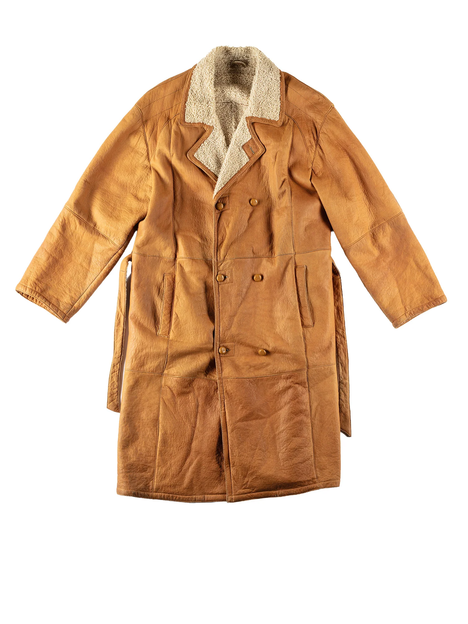 Vintage 80's Men Sheepskin Maxi Coat in Caramel Brown by Northern Grip