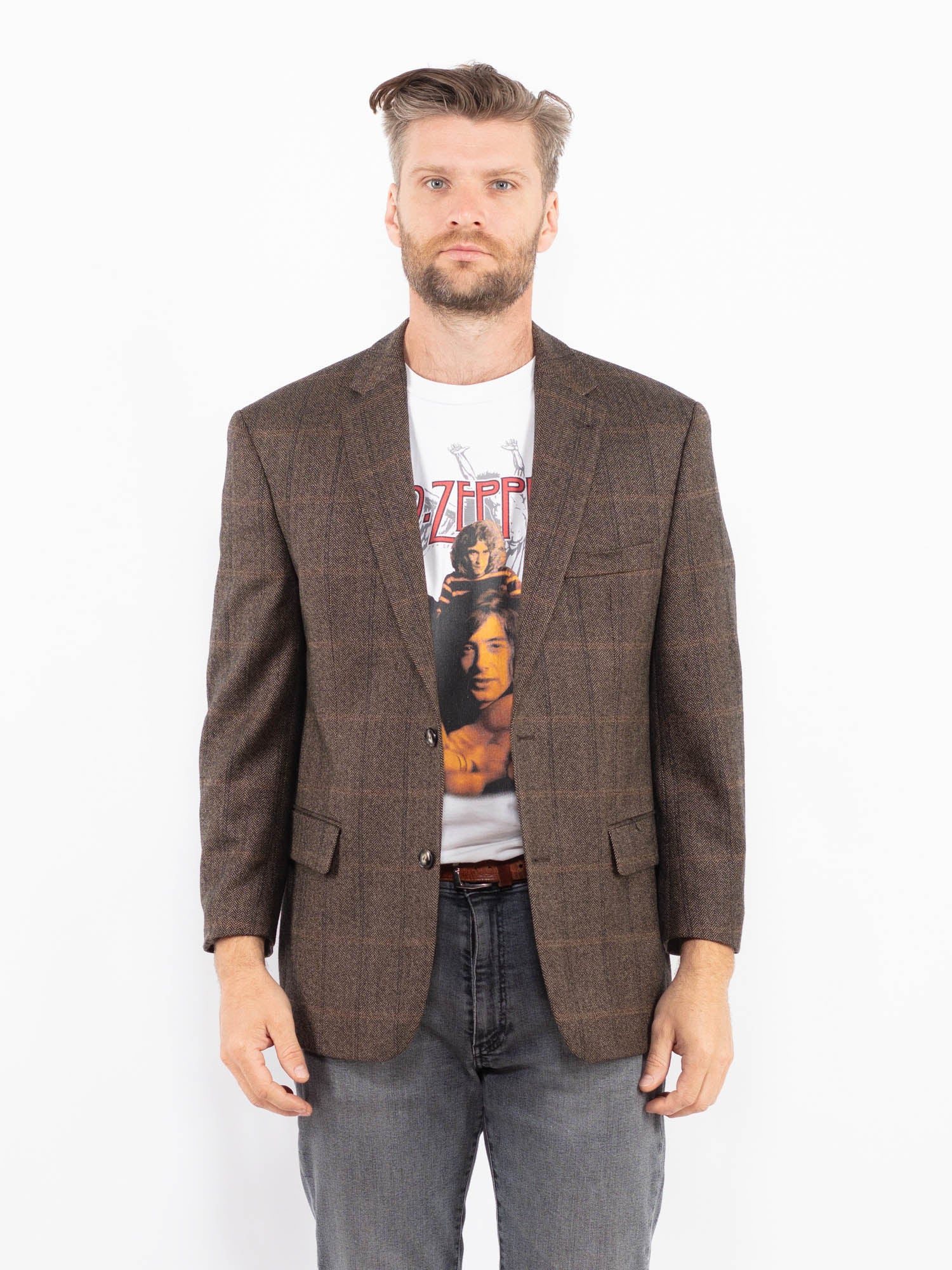 Vintage 00's Men Wool Blend Blazer Jacket in Brown by Northern Grip