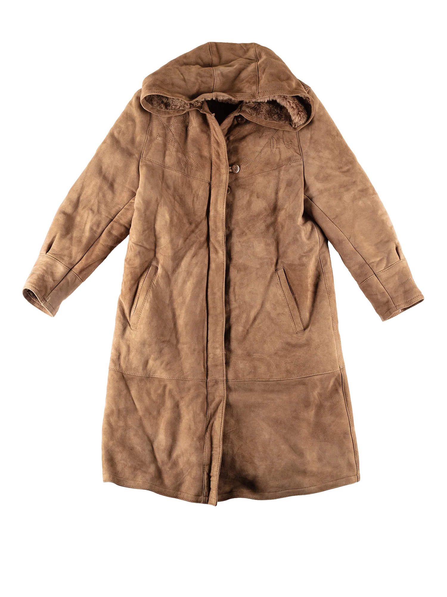 Vintage 80's Women Hooded Sheepskin Coat in Brown by Northern Grip