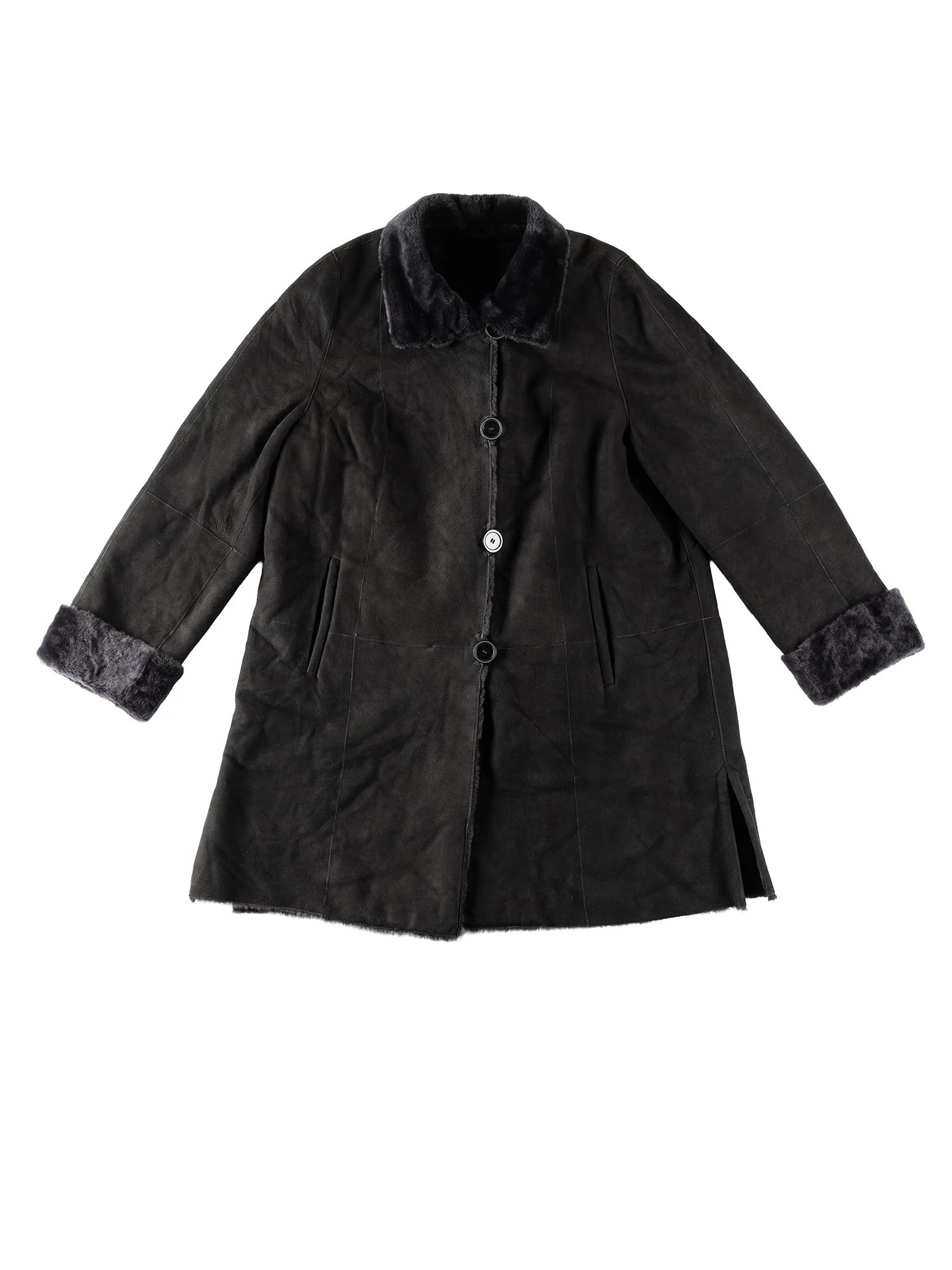 Vintage 80's Women Sheepskin Coat in Black by Northern Grip
