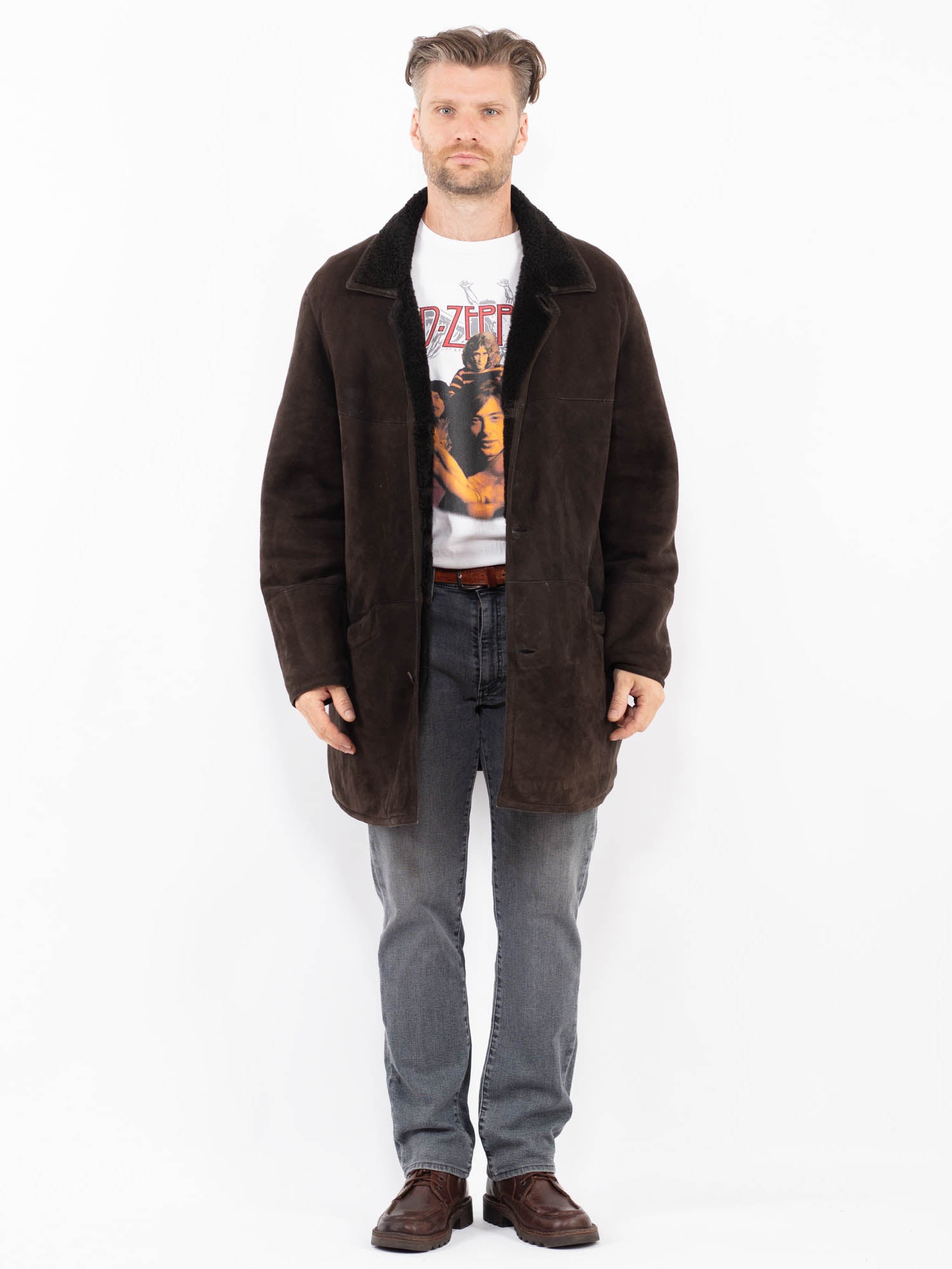 Vintage 90's Men Sheepskin Coat in Brown by Northern Grip